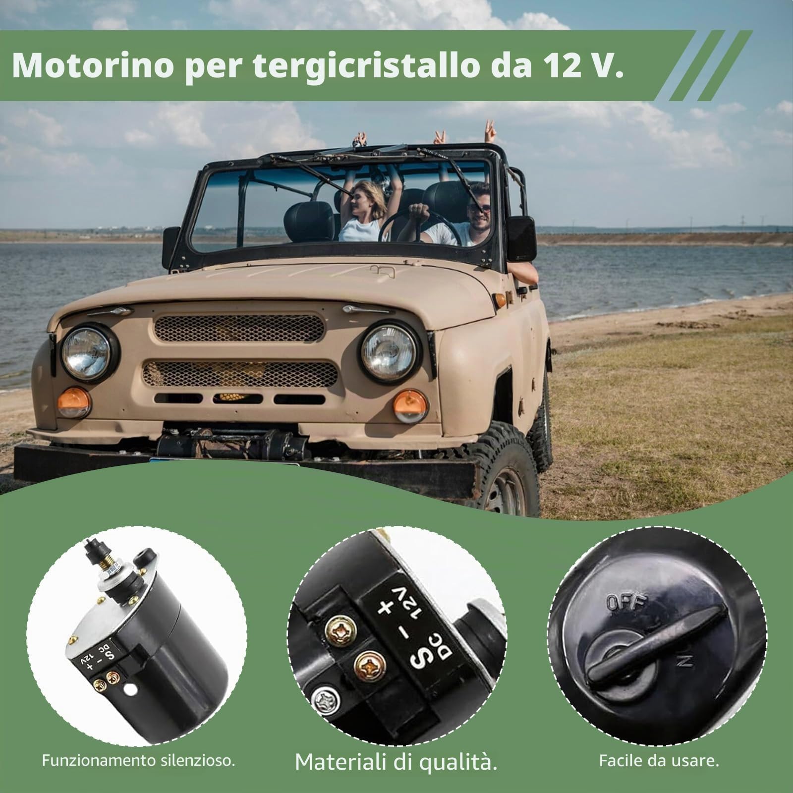 Motorino Tergicristallo, 12V Motorino Tergicristallo Universale Motore Spazzola Tergicristallo 105° con Spazzola e Braccio per Motore Tergicristallo Trattore
