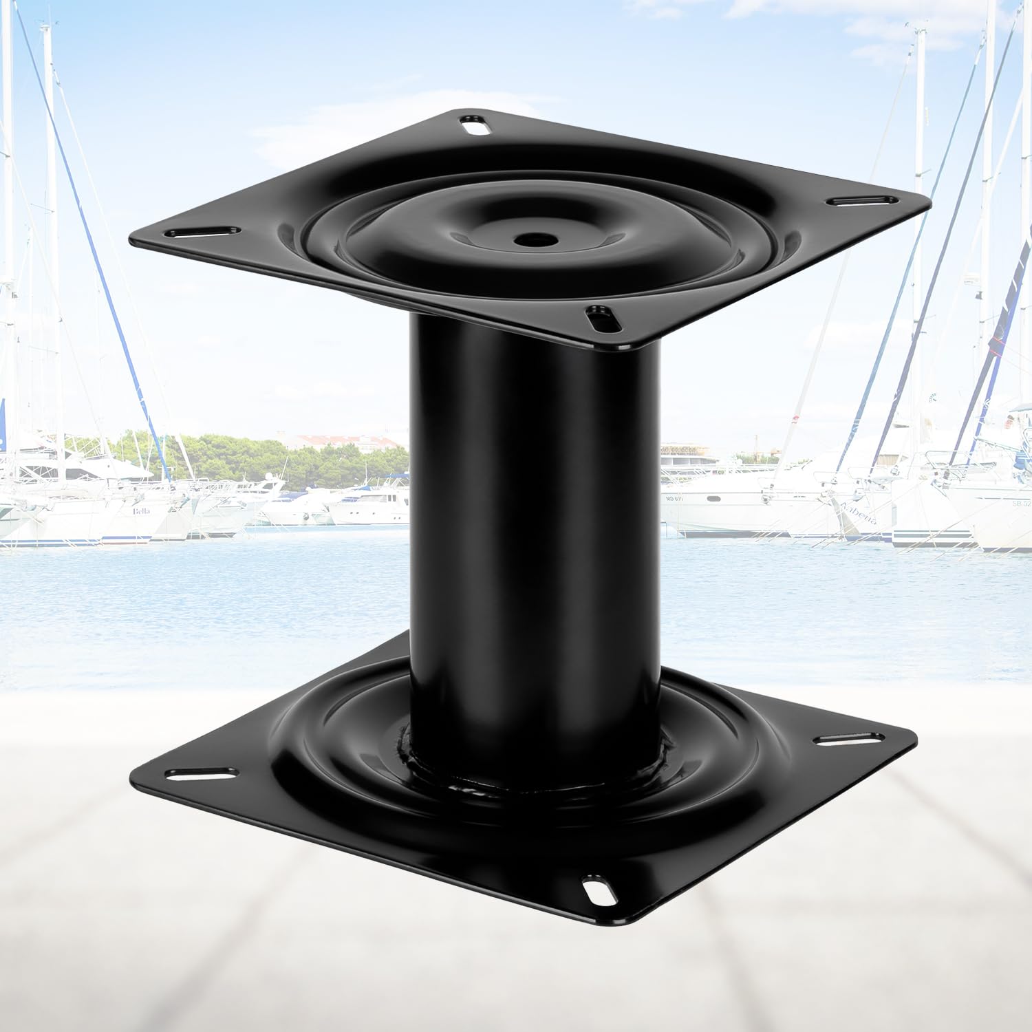 Boat Seat Pedestal 7" Height, Black Powder Coated 7" Seat Pedestal,Durablity Non-Swivel Mounting Point, Reinforced Welded Joints
