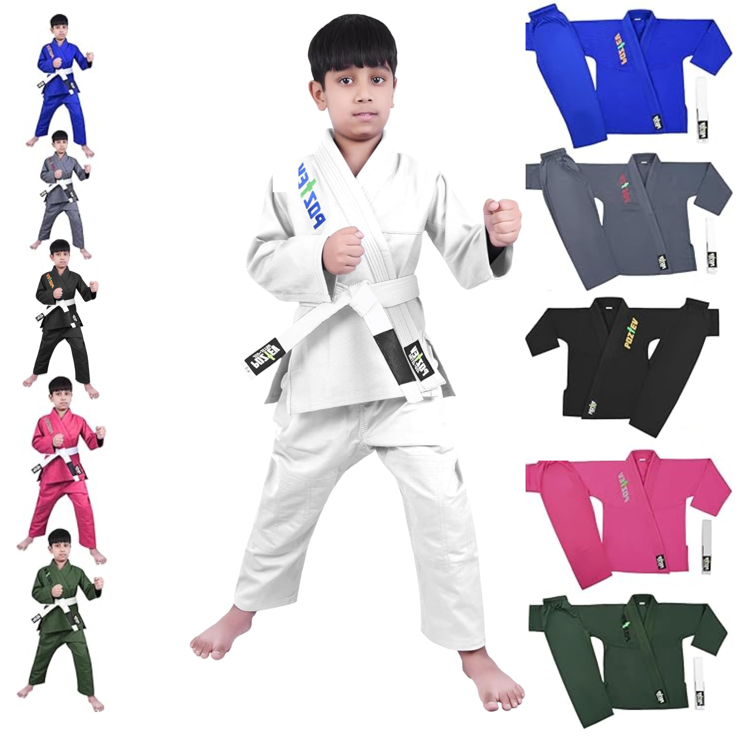 POZTEV Kids Brazilian Jiu Jitsu Gi For Kids BJJ Gi Youth Grappling Kimonos Preshrunk Lightweight Martial Arts Uniform