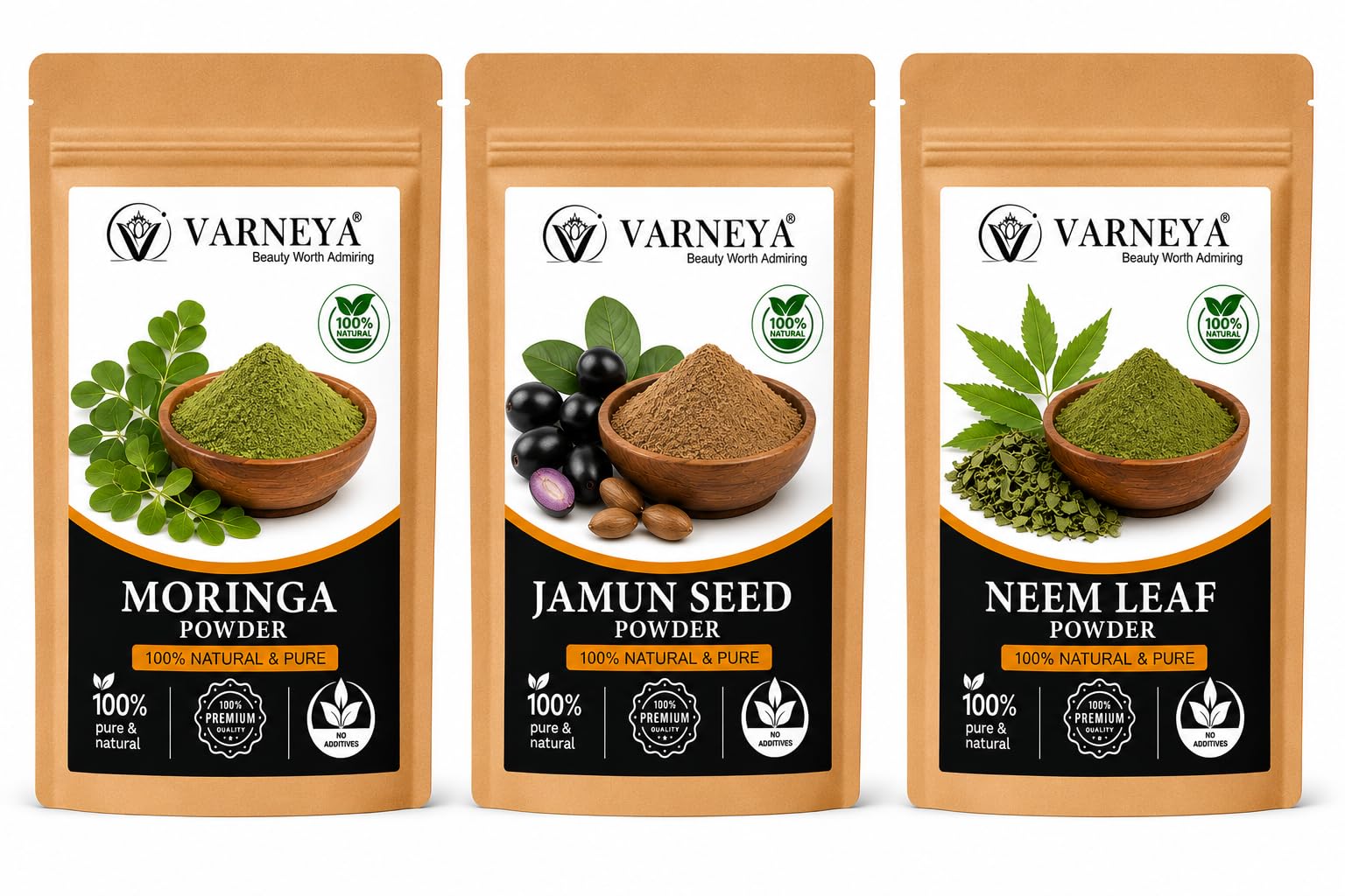 Moringa Leaf Powder, Neem Leaf & Jamun Beej Powder Combo Pack of 3-image-25