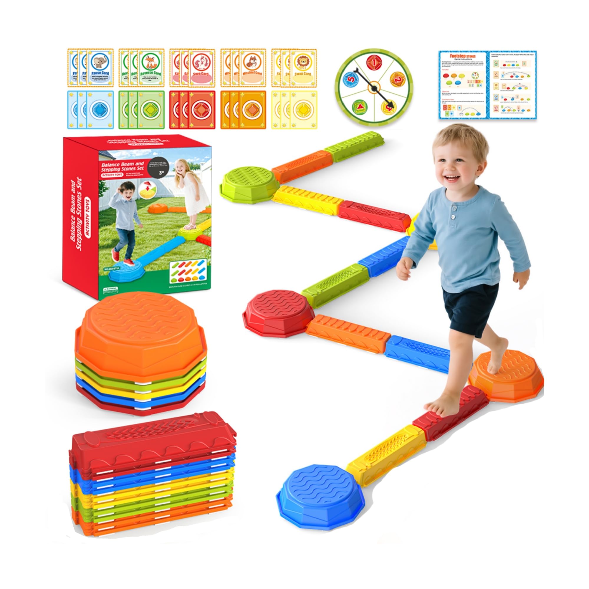 Photo 1 of 15PCS Rainbow Stepping Balance Beam Stones for Kids Toddlers - Indoor & Outdoor Sensory Toys for Outside Play Games,Without Light Up&Music Non-Slip Jumping Blocks for Obstacle Course Boy Girl Gifts