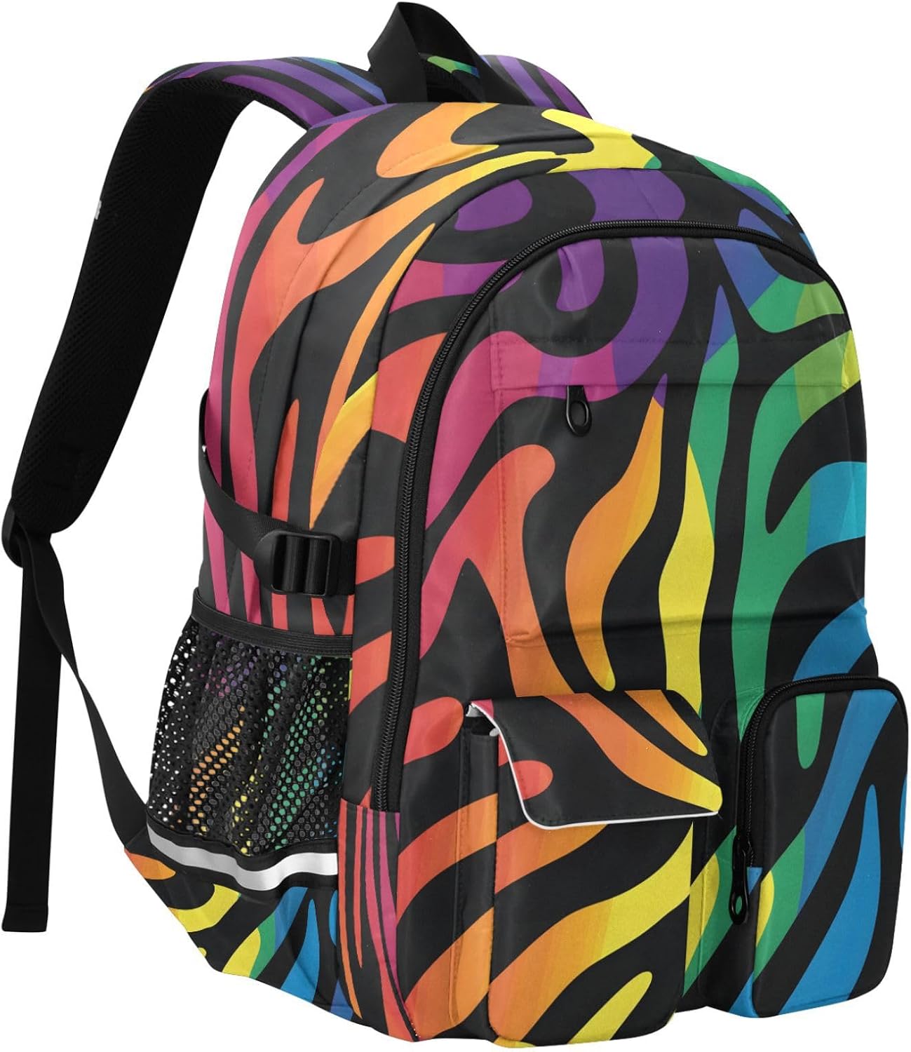 Student Laptop Backpack, Rainbow Animal Zebra Print 30L Travel Daypack for Teens College, Casual School Shoulder Bag for Women Men Boys Girls, Fits 14 inch Laptop image 2