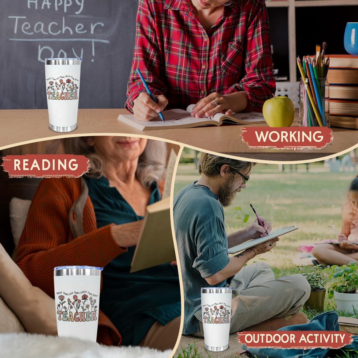 Teacher Appreciation Gifts for Women - Insulated Tumbler 20 oz, Stainless Steel Floral Cup - Valentine’s Day Gift, Thank You Birthday Gift for Teacher, Principal, Professor, Mom, Wife, Sister - Image 5