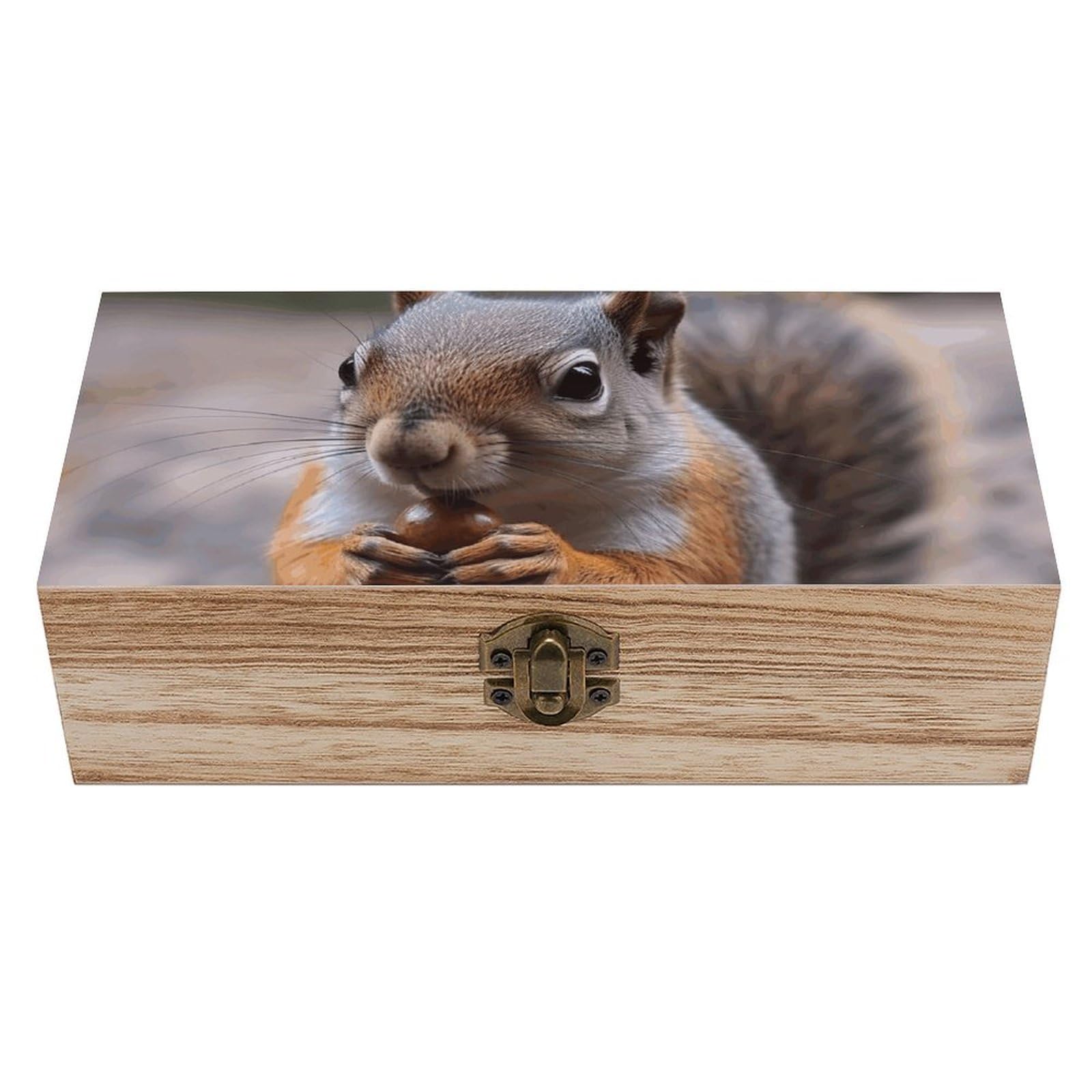 Cute Squirrel Wooden Storage Box Exquisite Durable Wood Gift Case Sturdy Vintage Jewelry Wooden Chest for Art Hobbies Storage Keepsake Gift