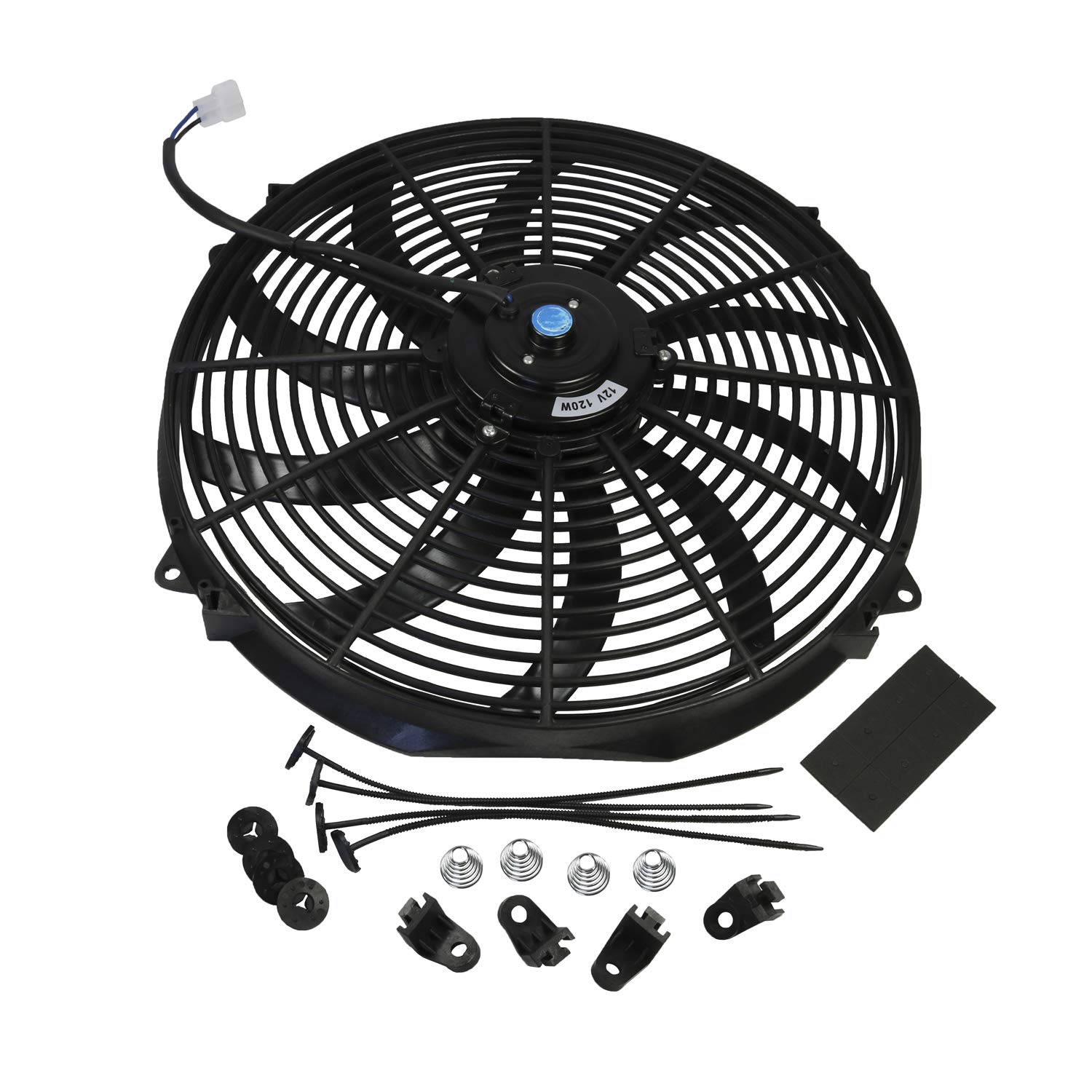 jdmspeed new universal slim 16" inch 12v pull 1500 cfm radiator cooling fan with mounting black
