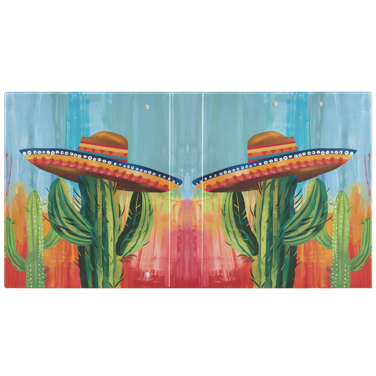 Raccoglitore a 3 anelli con disegno di cactus e cappelli, 3,8 cm, può contenere 200 fogli con 3 tasche interne in PVC trasparente, per scuola e ufficio