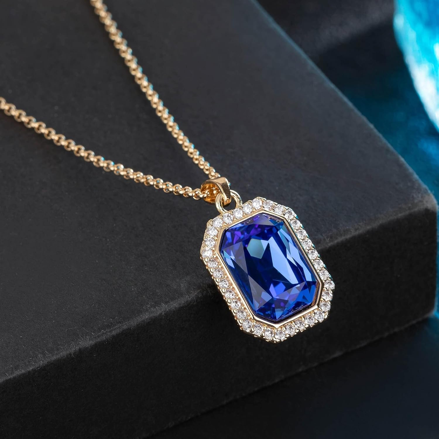 EVEVIC Austrian Crystal Halo Octagon Pendant Necklaces for Women Fashion 14K Gold Plated Dainty Necklace Hypoallergenic Jewelry - Image 4