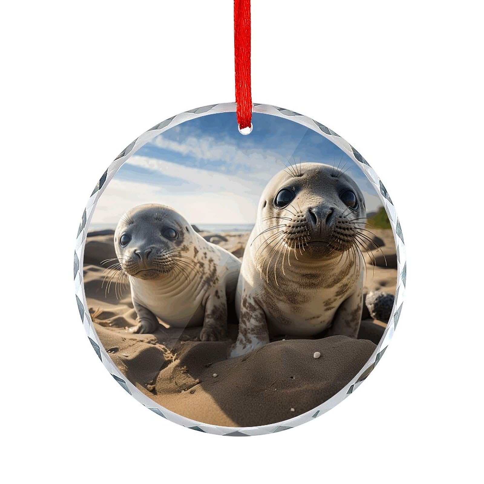 Btcowzrv Style Seal On The Beach Round Ornament Hanging Pendant Decor