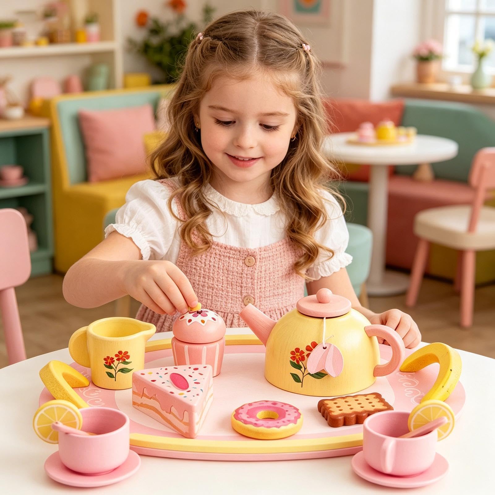 Juego de té y cena para niñas de juguete educativo