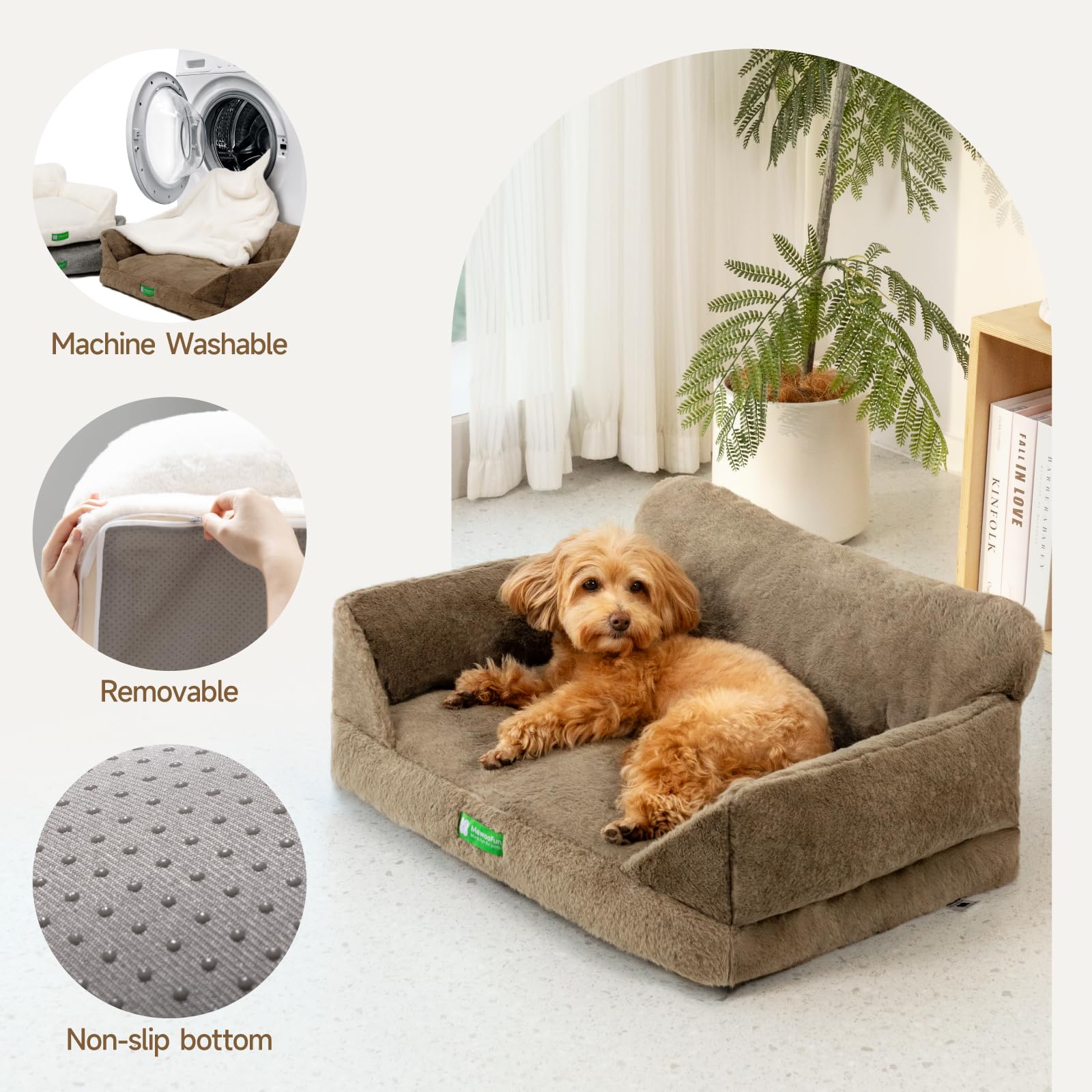 MEWOOFUN Sofá para gatos de interior con funda extraíble lavable y fondo antideslizante para perros pequeños (marrón, 66 x 45 x 35 cm)