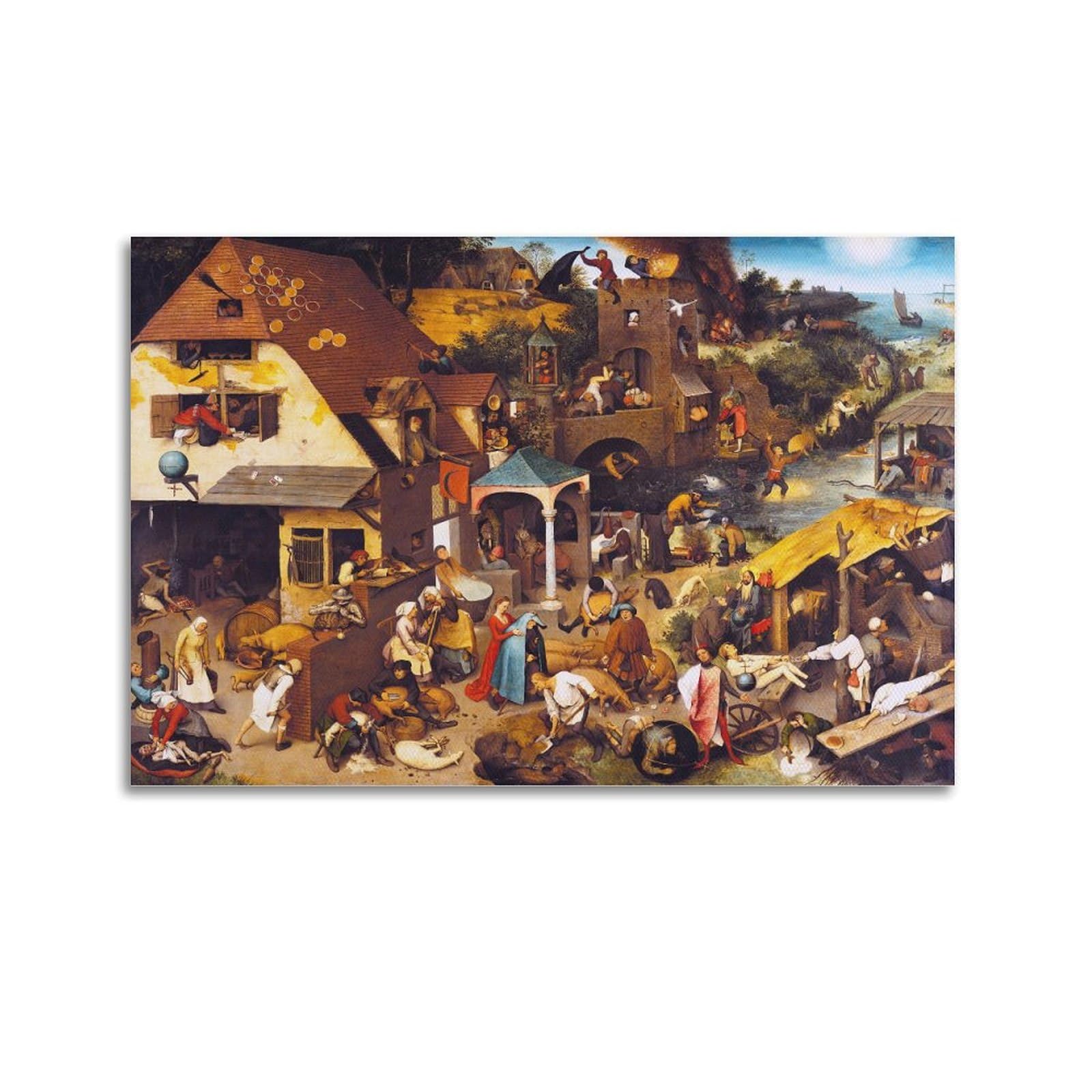 Ymxsdimds Unframe-Style Netherlandish Proverbs By Pieter Bruegel The Elder Painting Art Posters Wall Art Scroll Canvas Painting Picture Living Room Decor Home 24X36inch(60X90cm)
