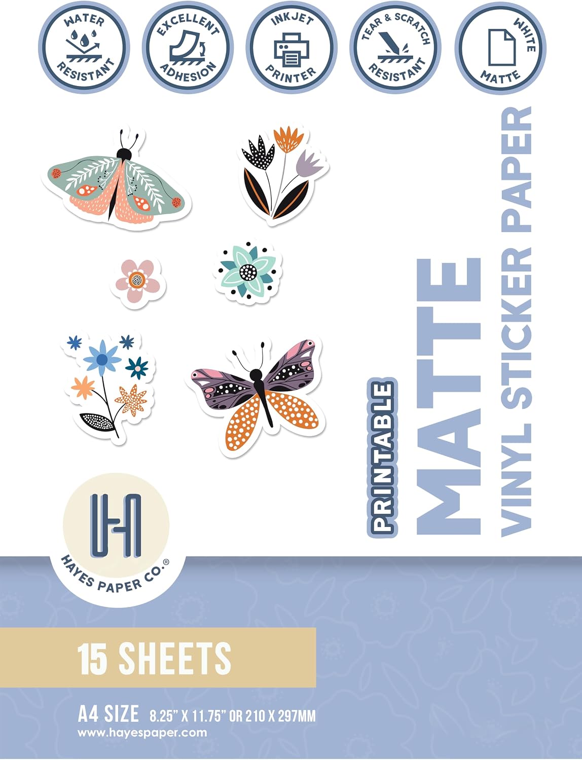 Printable Vinyl Sticker Paper for Inkjet Printer - Matte Waterproof White Self-Adhesive Sheets for Cricut, Small Business Labels & Water Bottle Stickers - 50 A4 Premium Sticker Sheets for Printing