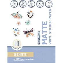 Hayes Paper Co. Printable Vinyl Sticker Paper for Printer - A4 Sticker Sheets for Printing - Matte Sticker Paper, Waterproof Inkjet Printing Paper in Matte White 15 Sheets