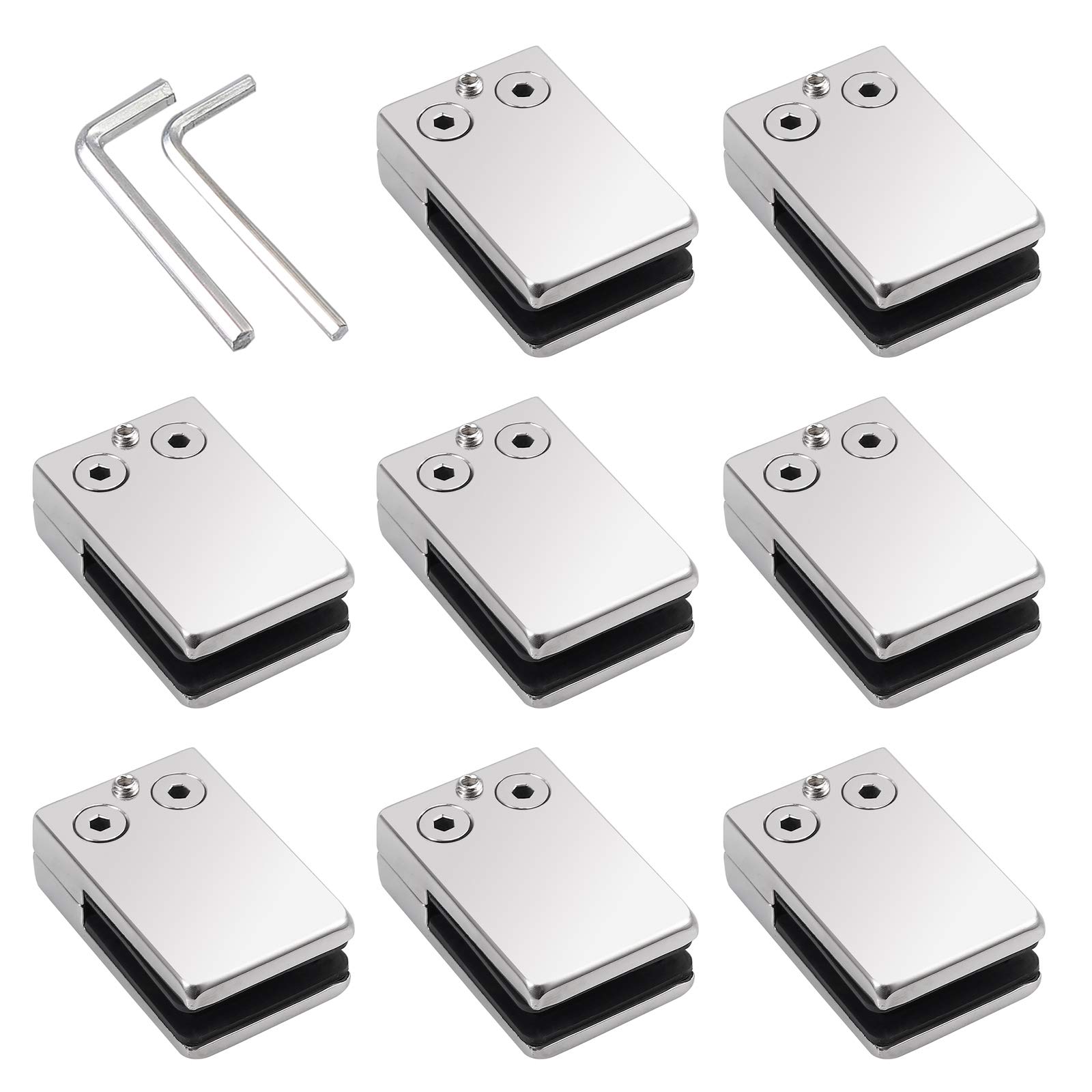 Proster 8 Pezzi Supporto Vetro 11-12mm Acciaio Inossidabile 304 Morsetto Fissa Vetro Con 2 Cacciavite per Ringhiera Balaustra Corrimano della Scala - Lucido Nero