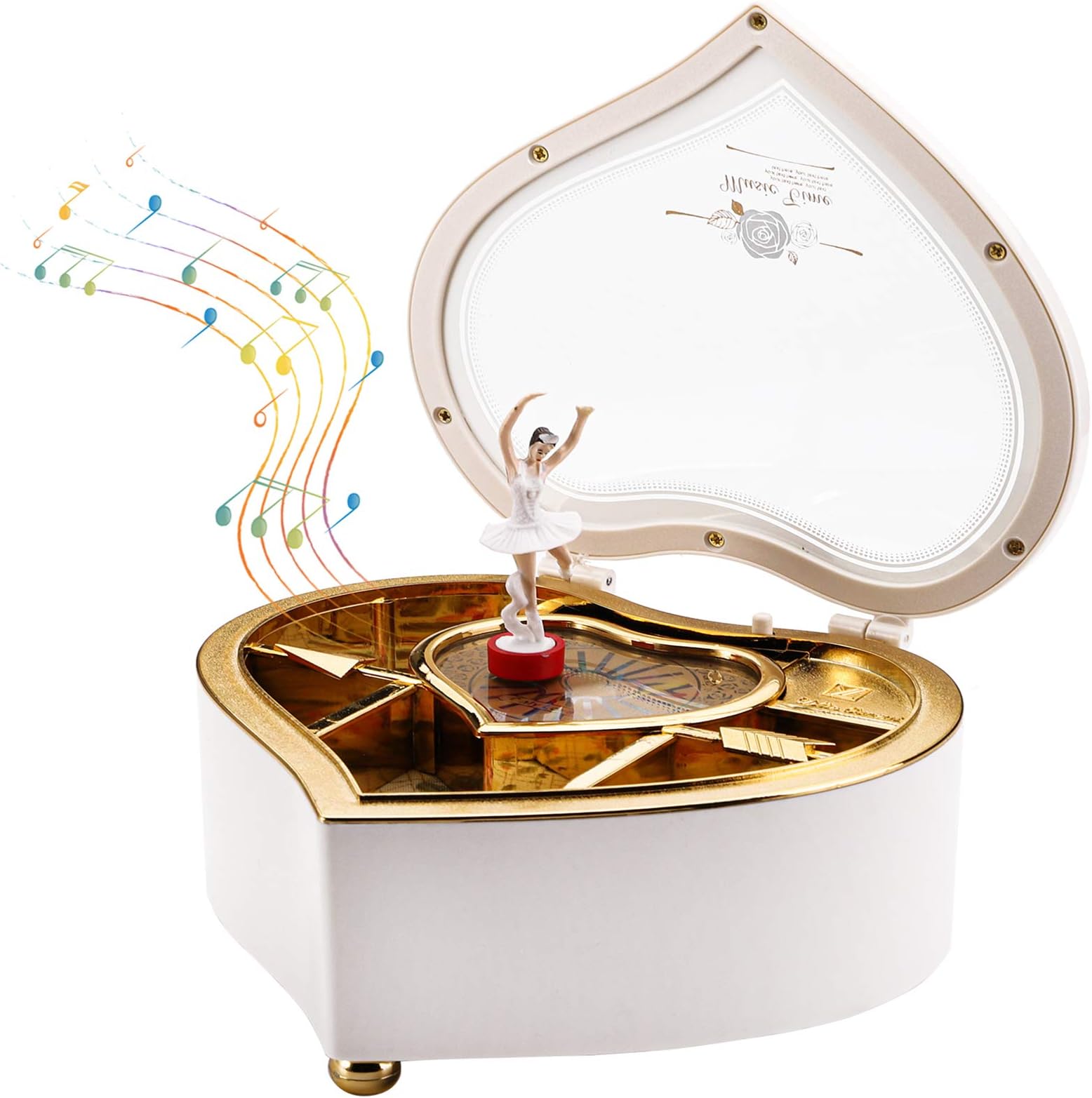 yarlung Ballerina Music Box White Heart Shaped, Rotating Dancing Girl Figurine Gift Box for Jewelry, Trinket, Valentine's Day, Birthday, Wedding, Thanksgiving Day, Christmas, New Year