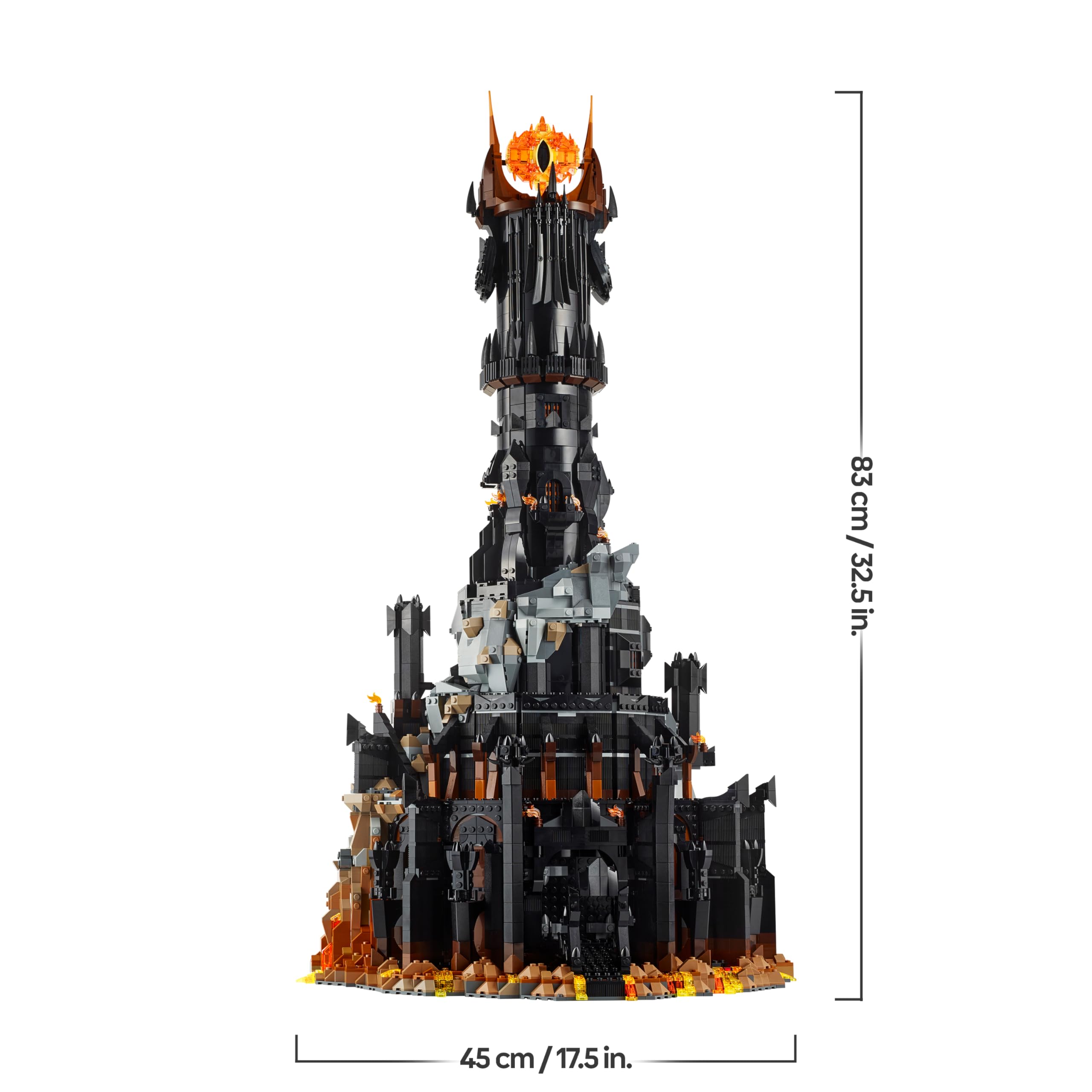 LEGO Icons Le Seigneur des Anneaux : Barad-dûr - Set de Construction de la forteresse - Idée de Cadeau pour Adultes - Minifigurines de Sauron, Frodon, Sam, Gollum, Gothmog et des Orcs 10333