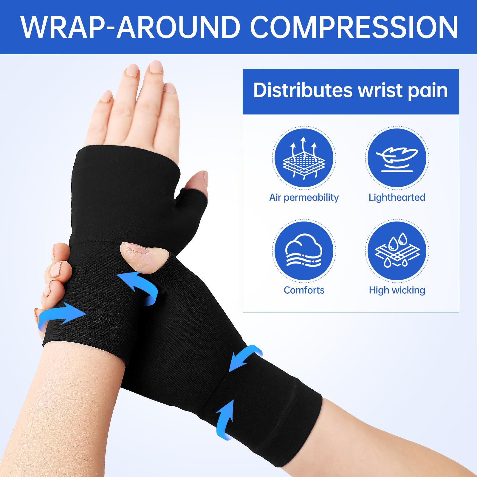 QUKU 1 Pair Arthritis pression Gloves pression Gloves,Typing and Daily Work, Pain Relief and Healing for Arthritis (Black, M)