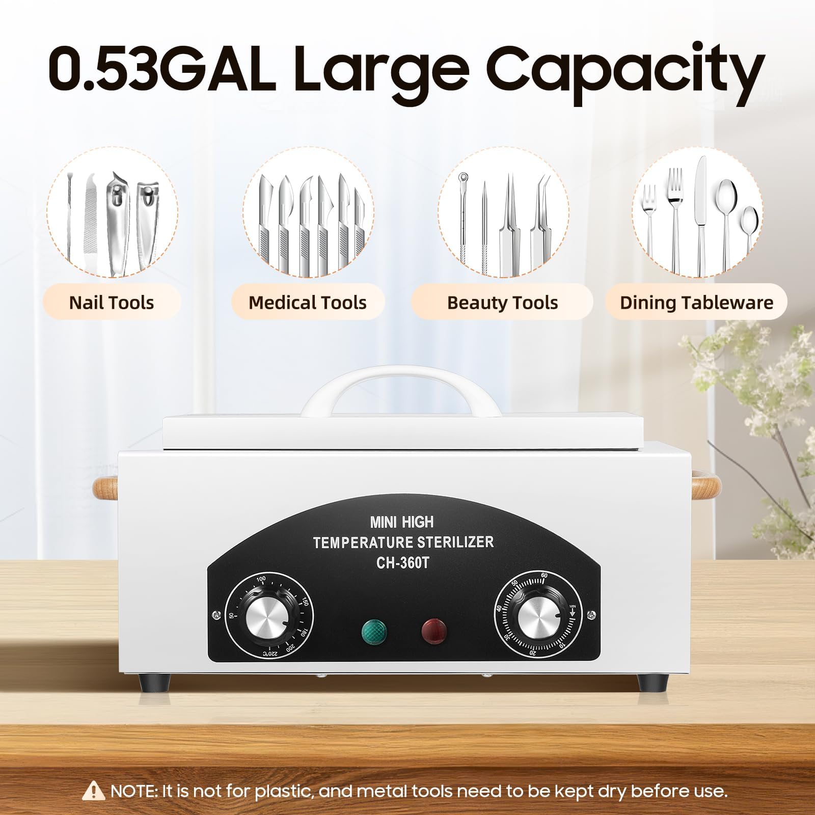 Stérilisateur Électrique 300W 50‑220°C Autoclave Stérilisation Bocaux Outils Onglerie Coiffure Avec Minuteur 0‑60min Capacité 2L Pour Matériel Esthétique Barbicide
