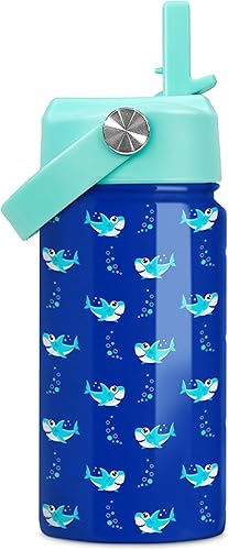 Miniatura 57 de SANDJEST Botella de agua para niños con tapa con pajilla, paquete de 2 botellas de agua aisladas de acero inoxidable de 12 onzas para niñas, taza de