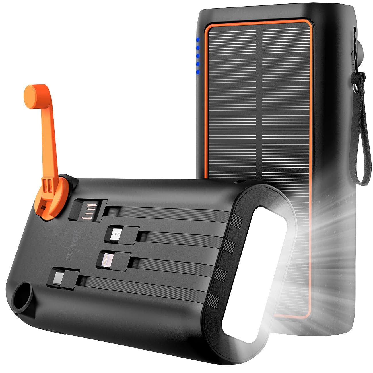 revolt Kurbel Akku: Kurbel-Dynamo-Solar-Powerbank, 30.000 mAh, PD 20 W, Super Charge, LED (Generator, Dynamo Solar Akkupack, Qi)