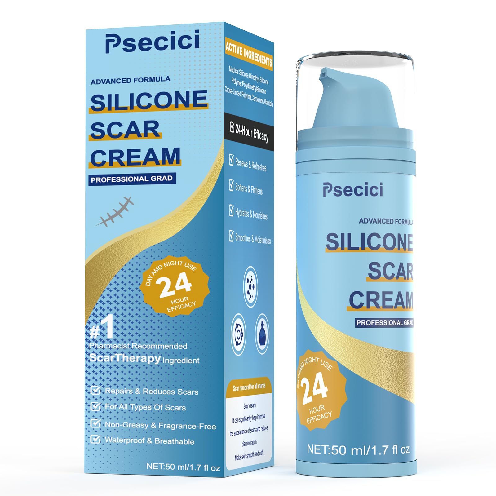 Scar Cream,Advanced Scar Gel,Silicone Scar Gel,Scar Removal Cream for Surgical Scars,Burn,Acne,Stretch Mark,Keloid Bump,C Section Scars