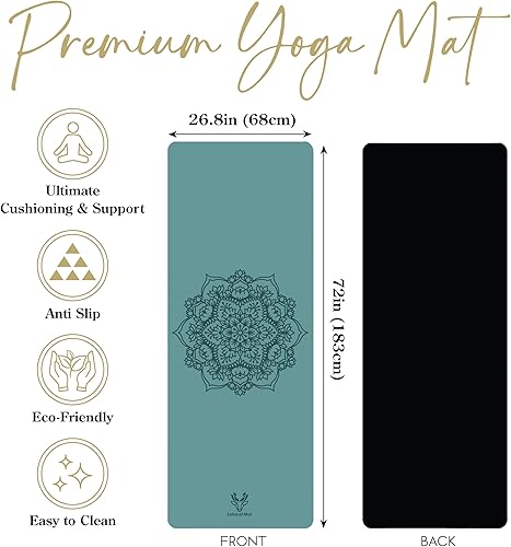 Miniatura 4 de Esterilla de yoga premium de 0.177 in de grosor, antideslizante, con correa, tapete de ejercicio para yoga, pilates profesional, base de goma