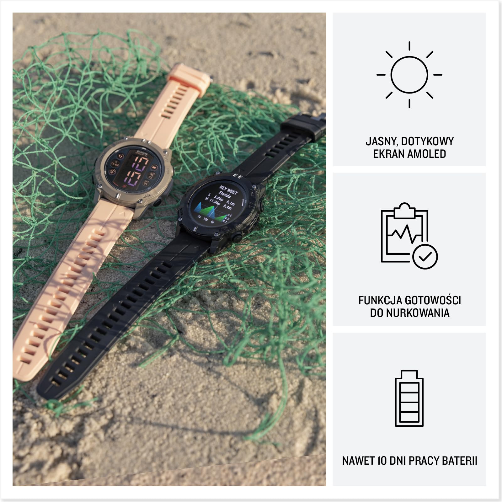 Garmin Descent G2, Wytrzymały Komputer Nurkowy Multi GNSS, Smartwatch 46 mm, Wyświetlacz AMOLED, Wiele trybów nurkowania, 10ATM, Shell Pink