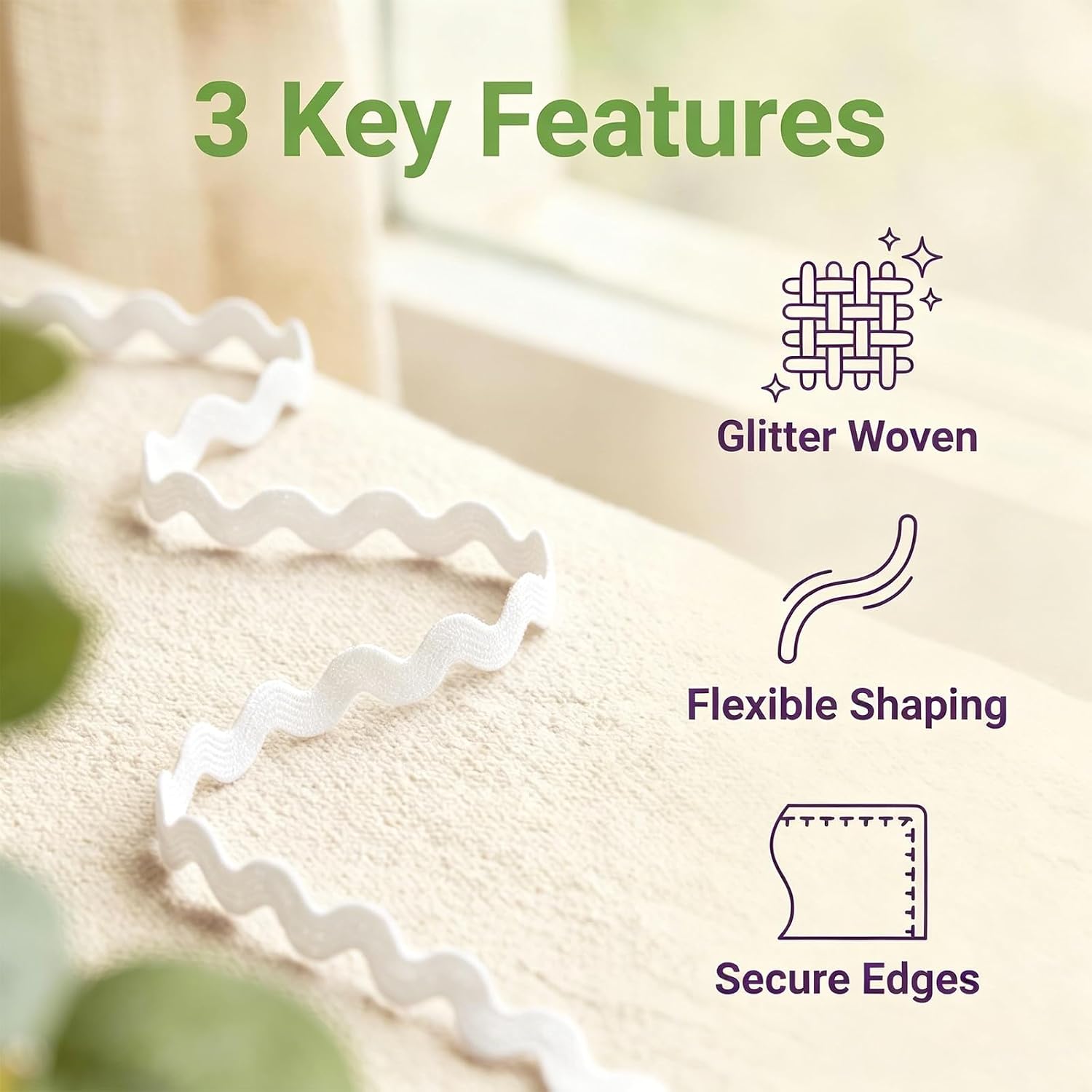 White Braided Ribbon 5 mm 27 Yards Sewing Woven Lace Ribbon Rick Rack Wave Bending Fringe Trim for Sewing Clothes Gift Wrapping Home Party Decoration