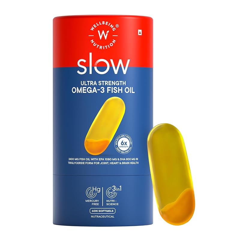 Wellbeing Nutrition Ômega 3 em cápsulas softgel, óleo de peixe 2400 mg, EPA 1080 mg e DHA 800 mg, 60 cápsulas