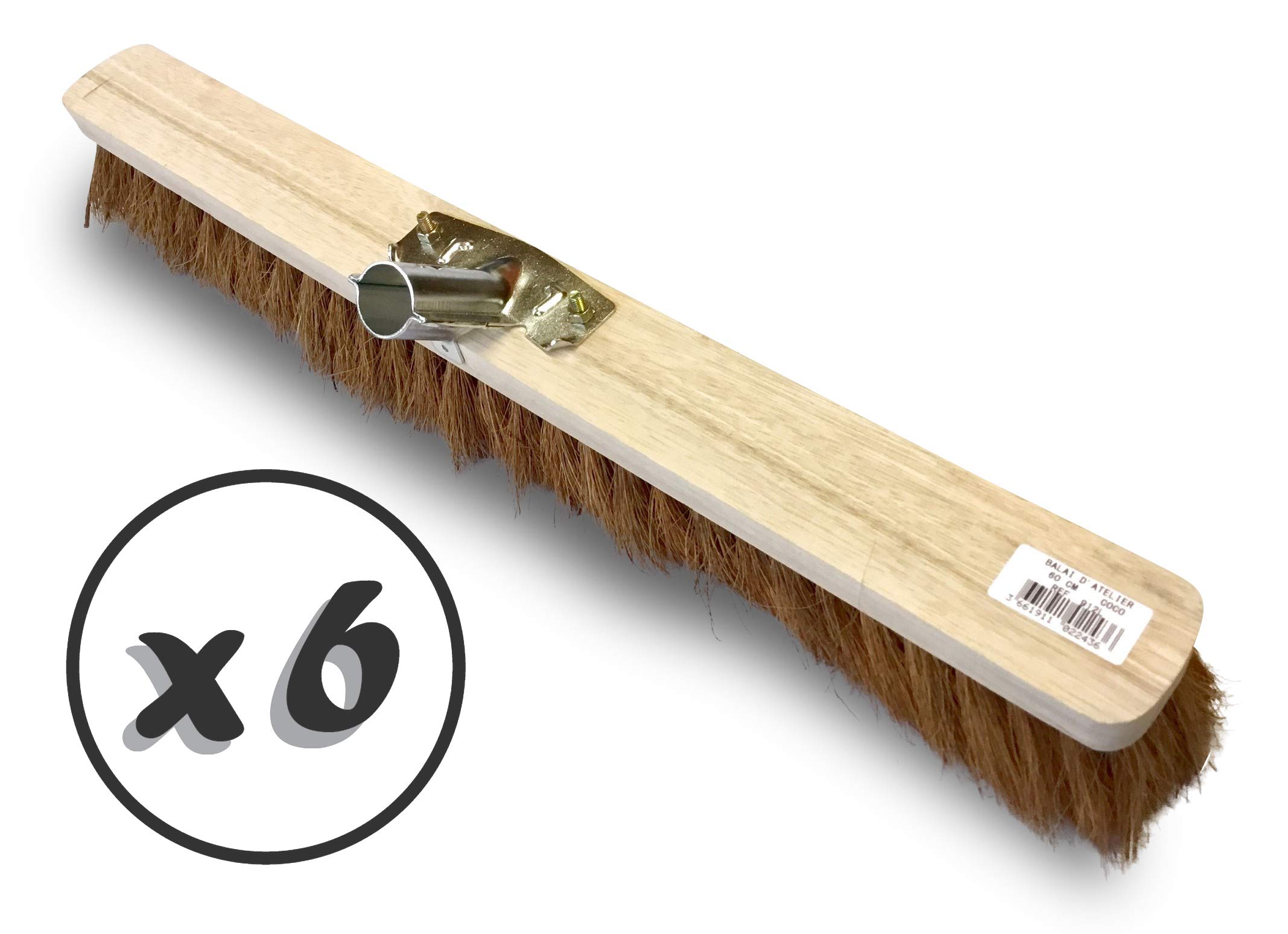 Szczotka warsztatowa typu kantonier | Zestaw 6 | Track Outdoor | Włókna kokosowe naturalne | Długość 60 cm | Drewniana podeszwa | Metalowe gniazdo Ø 28 mm | Bez uchwytu | Kibros 6LOT2060