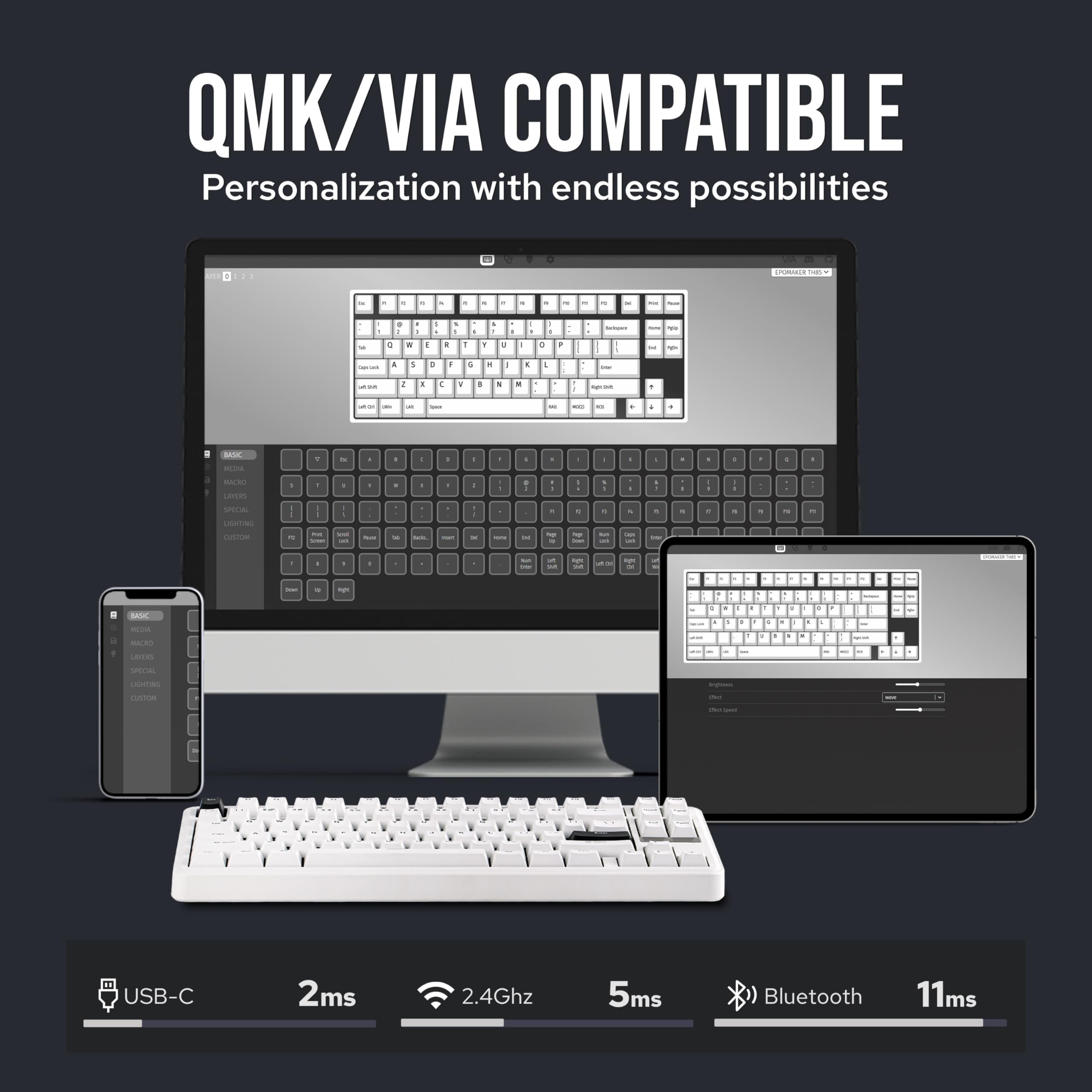Amazon.com: EPOMAKER TH85 QMK/VIA Wireless Gaming Keyboard, BT5.0