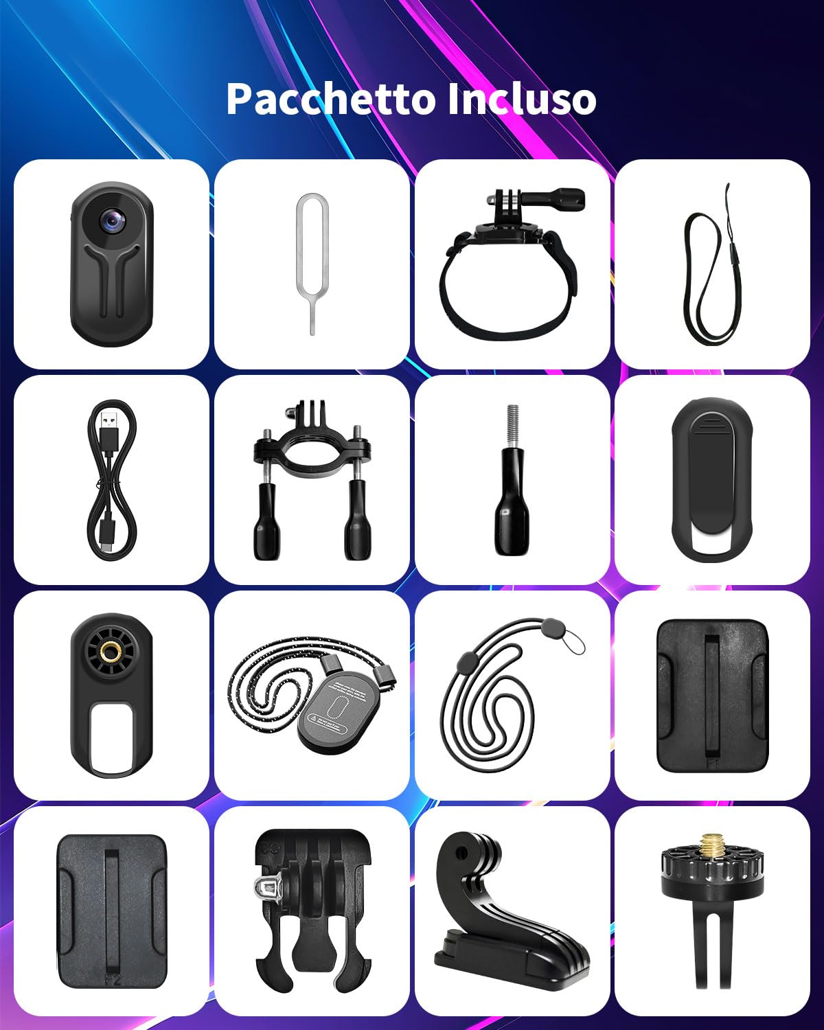Mini Action Cam, 120° Body Cam Action Camera Telecamera Moto Videocamera Sportiva con Schermo, 1080P HD POV Fotocamera Magnetica con Visione Notturna per Casco Moto Bici Pollici Vlog