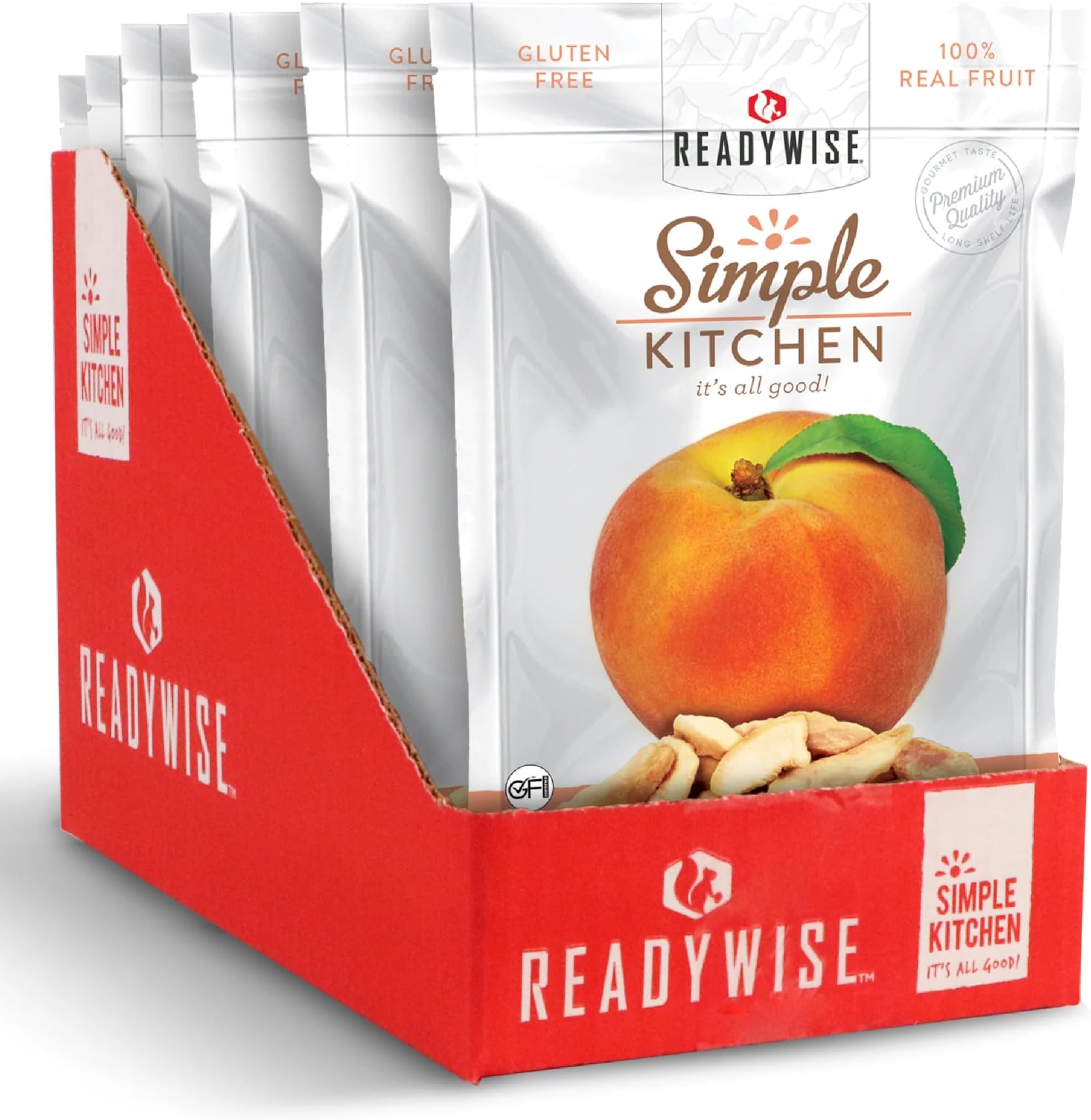 READYWISE - Simple Kitchen, Freeze-Dried Peaches, 1.16 oz, Pack of 6, Vegetarian, Gluten Free, Snacks, Peaches, Dried Fruit, Pre Workout, Healthy Snacks, Camping, Backpacking, Survival Food