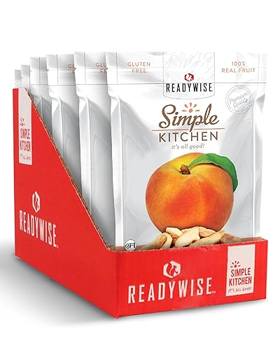 READYWISE - Cocina simple, melocotones liofilizados, 1.16 oz, paquete de 6, vegetariano, sin gluten, aperitivos, melocotones, frutas secas, pre