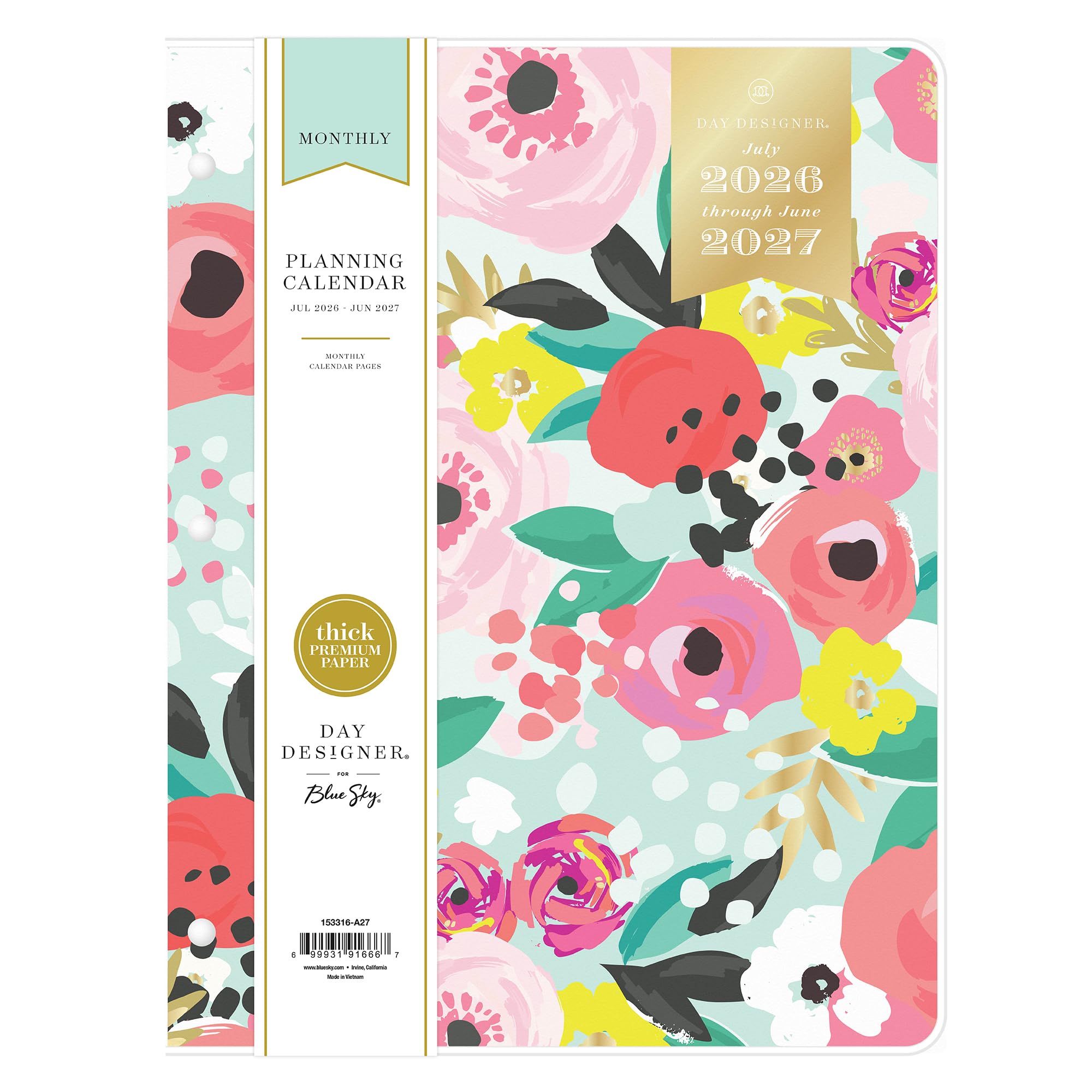 Blue Sky 2026-2027 Monthly Academic Planner, 8.5"x11", Secret Garden Mint