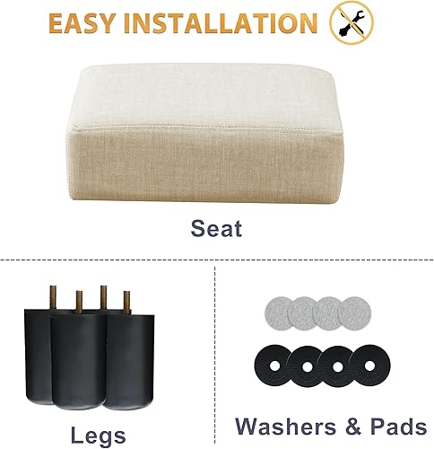 Miniatura 7 de Taburete rectangular pequeño, reposapiés de tela de piel sintética, taburete otomano pequeño con patas de plástico antideslizantes, reposapiés