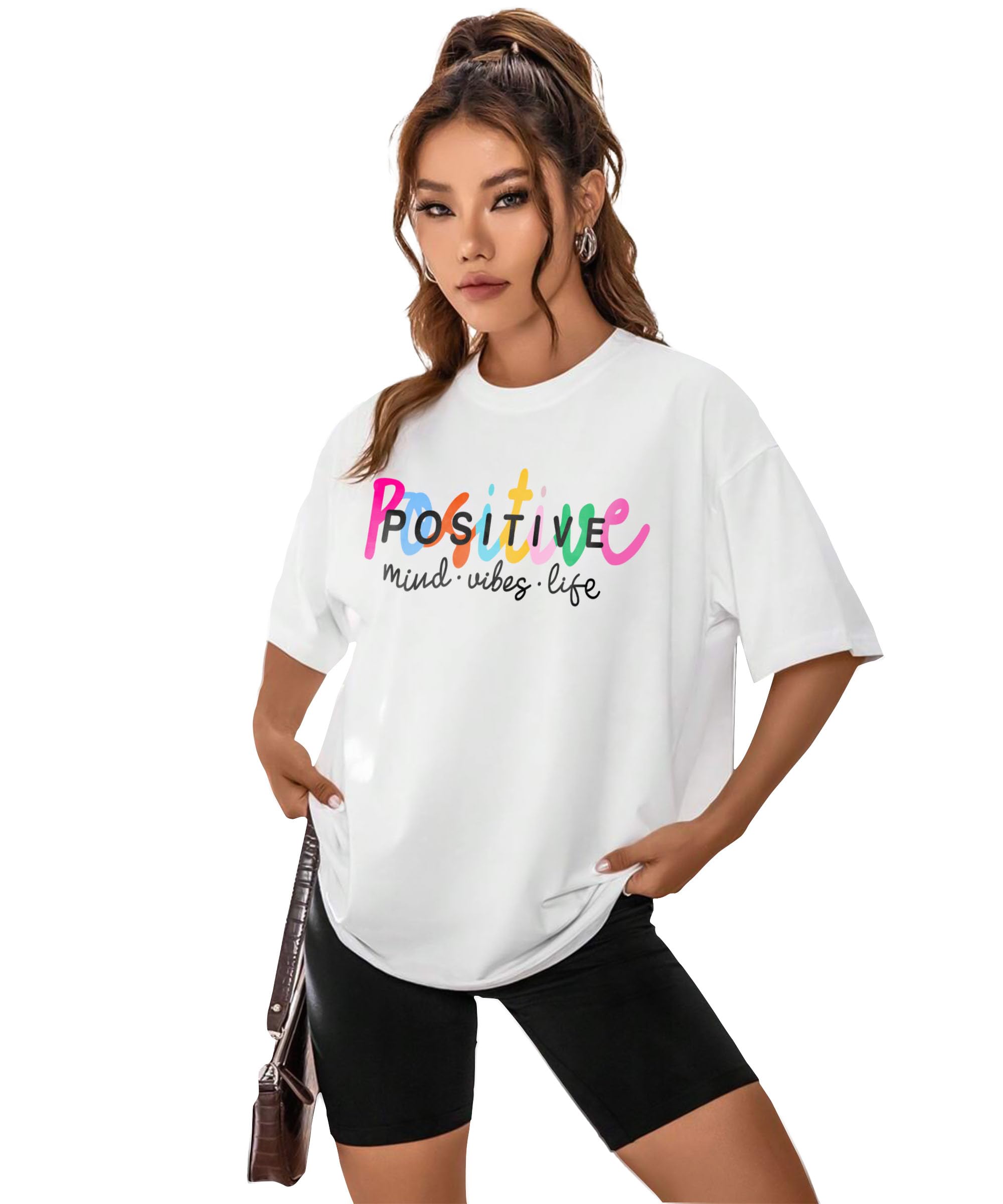 shodox Women's 100% Cotton Oversized Half Sleeve Tshirt for Women-Drop Shoulder Front Printed Round Neck Relaxed Fit T-Shirt (Pack of 1)-picture-39