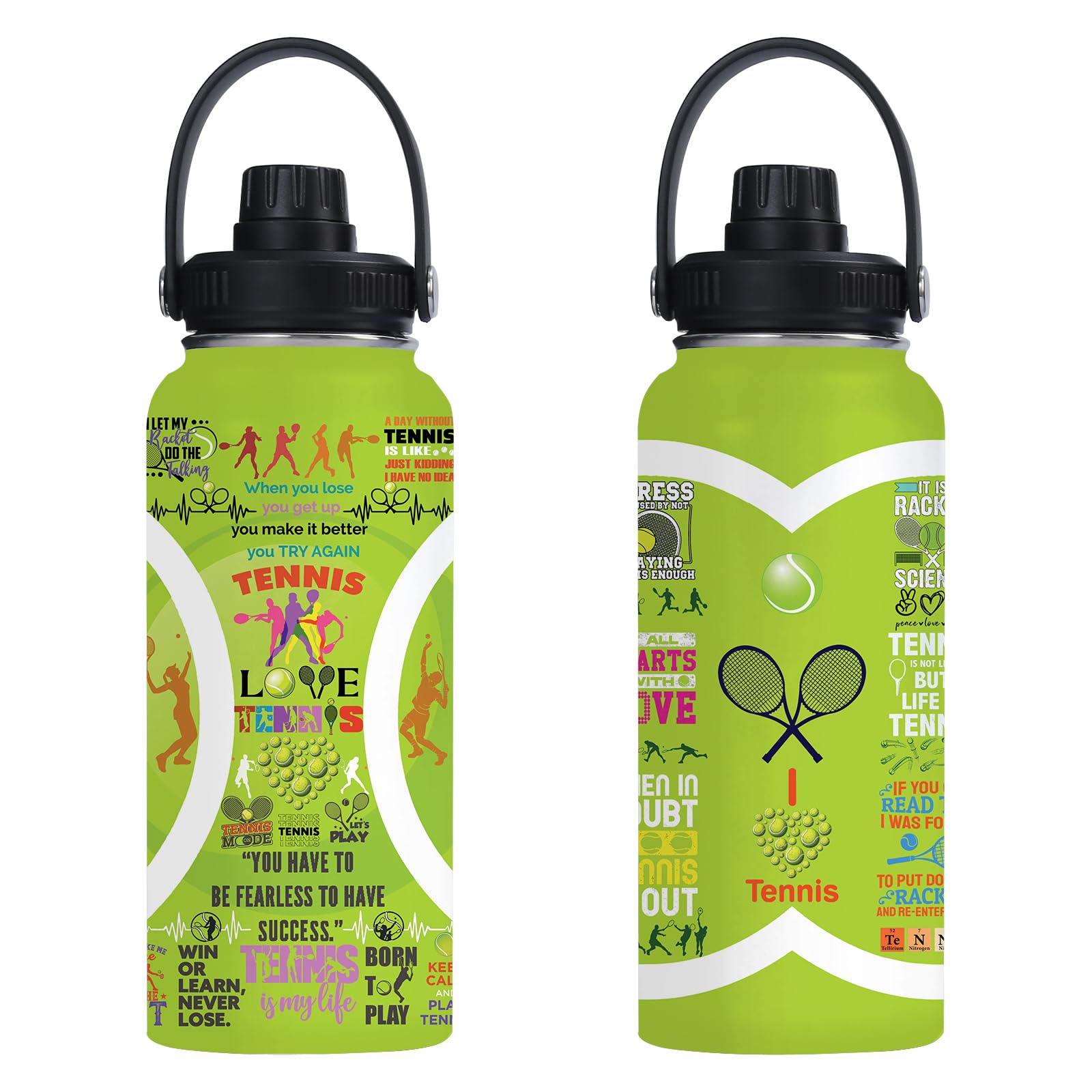 Botella de agua de tenis de acero inoxidable de 32 onzas, botellas aisladas para hombres y mujeres, regalos de tenis para amantes del tenis, jugadores, fanáticos y entrenadores