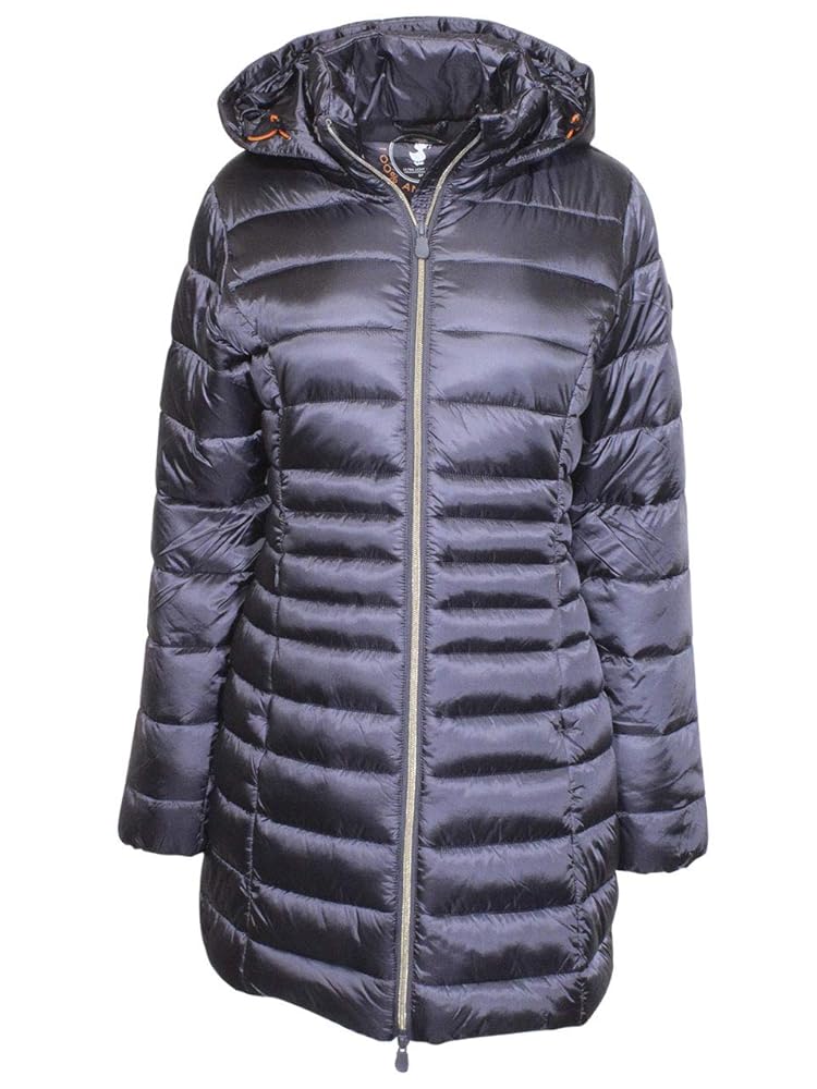 SAVE THE DUCK ネイビー Save The Duck Hooded Iris Coat Ebony Grey Women's Zip Front