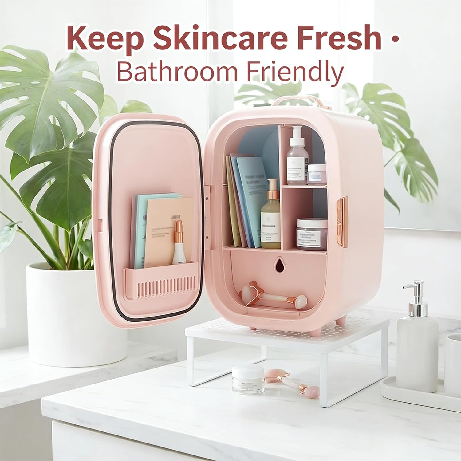 Pink Mini Fridge, 12L Skincare Fridge, Cute Mini Fridge, Portable Quiet Skin Care Refrigerator for Comestic Storage, Makeup, Lipstick, SkinCare, Bedroom, Office, Dorm, RV (Pink)