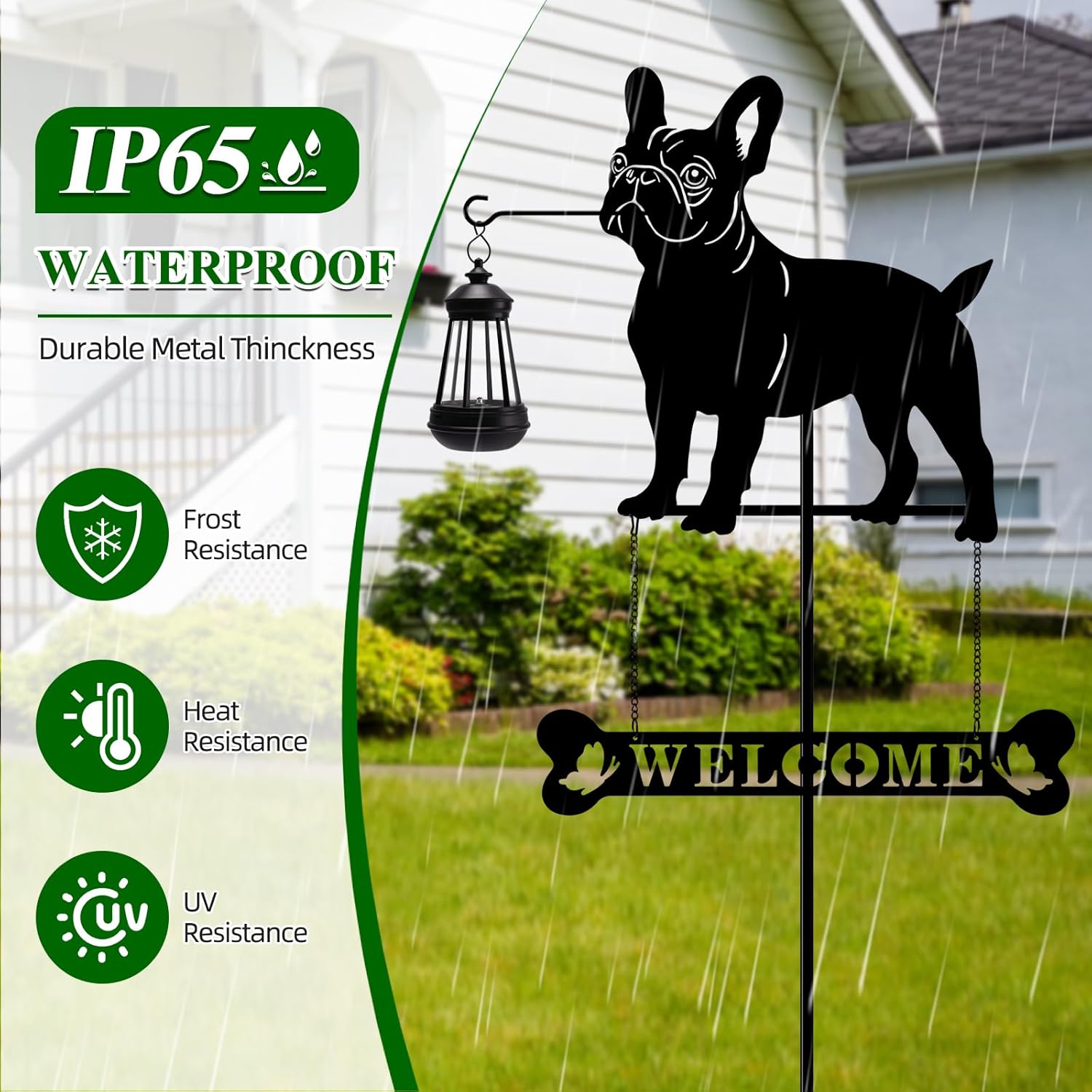 Solar Garden Stakes French Bulldog Silhouette Dog Welcome Sign with Lantern Outdoor Decorative Stakes for Outside,Pathway,Yard, Lawn - Image 3