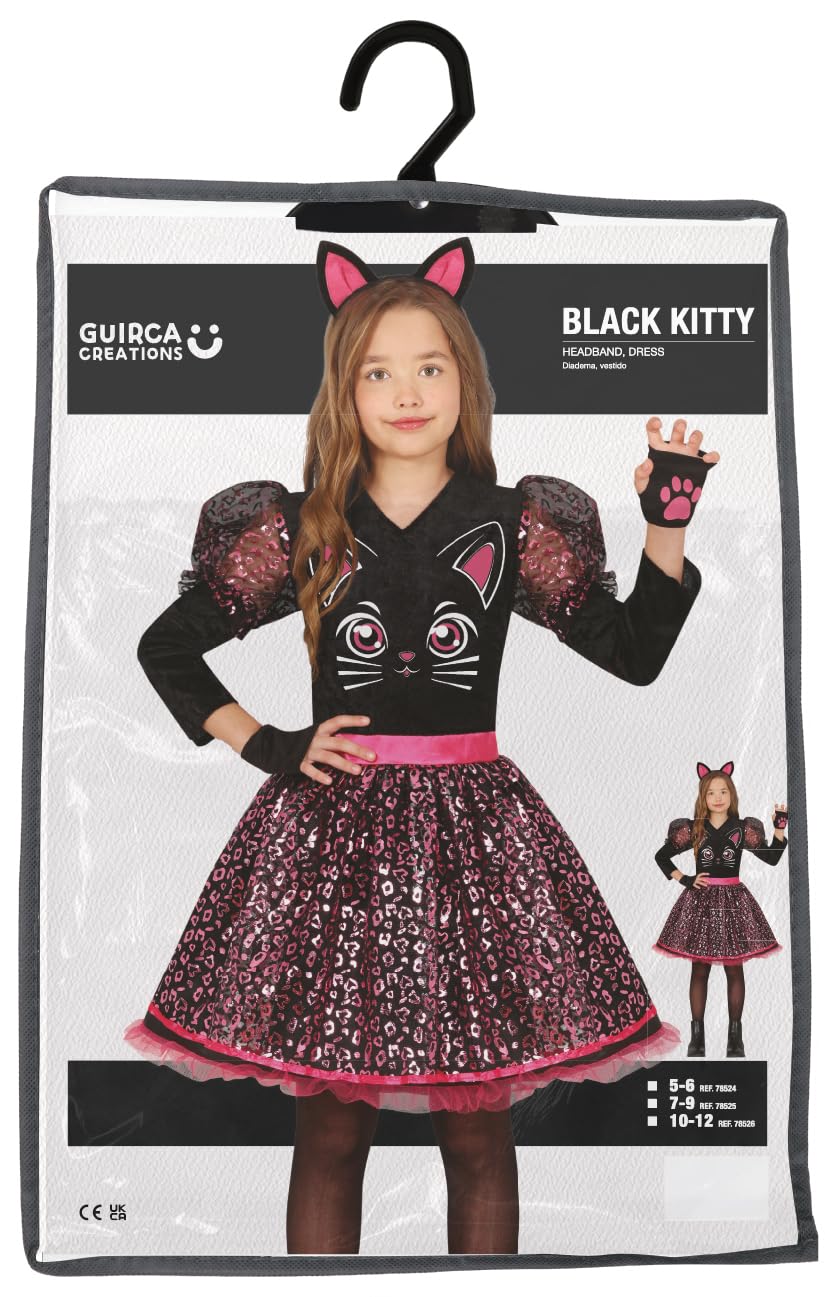 FIESTAS GUIRCA Kostium Dziewczyny Uroczy Czarny Kot - Sukienka Tutu Kitty z Różowymi Kocimi uszami Opaska - Kostiumy Dziecięce Dziewczęce