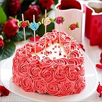 Vista 8 de Minisland Palillos de cóctel de flores de rosa rosa, palillos de bambú de 4.7 pulgadas de largo para aperitivos, decoración de despedida de soltera