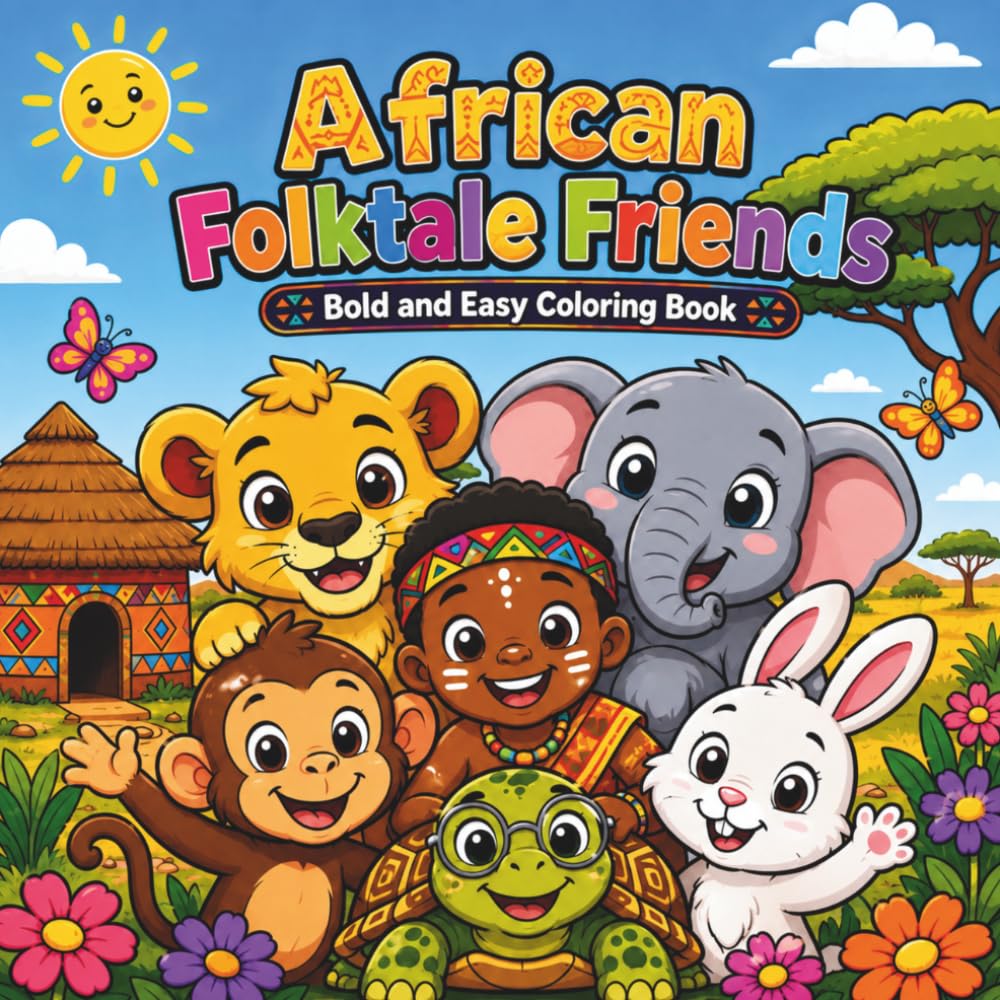 African Folktale Friends: Bold and Easy Coloring Book