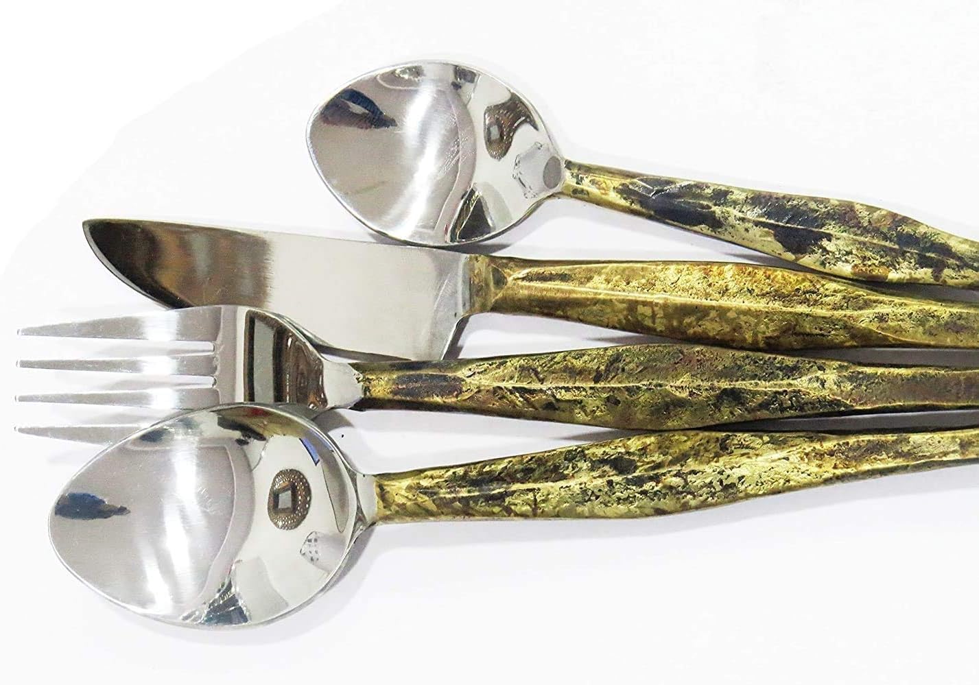 Stainless Steel Flatware Silverware Set, Spoon, Fork, Knife Stainless Steel Rustic Brass Dinnerware Set Kitchen Restaurant,Hotel