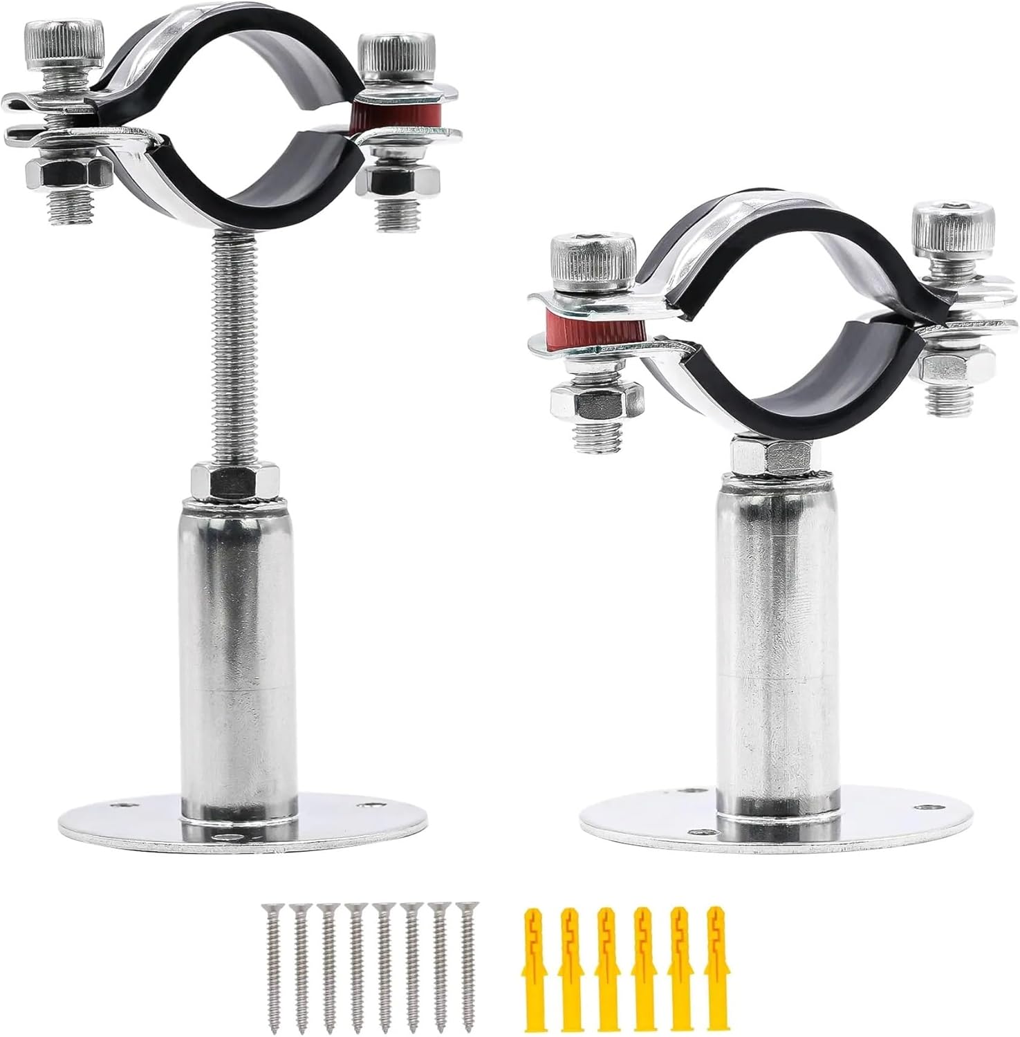 Ceiling Mount Pipe Support 2PCS50-100mm Adjustable Rod Fit 15-108mm OD Tube 304 Stainless Pipe Hanger Bracket Clamp Support Clip Wall Mount with Base Plate(32-34mm)