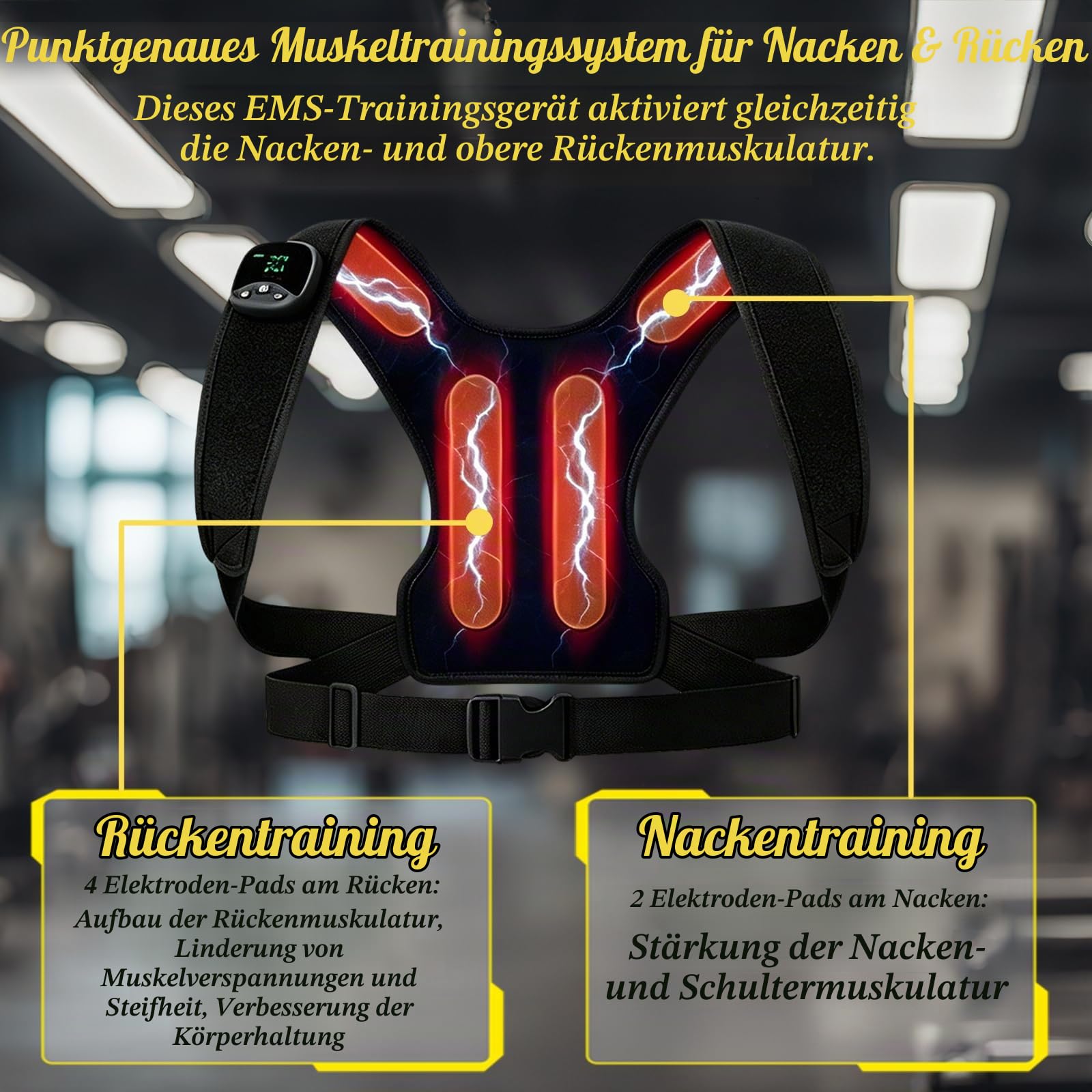 EMS Trainingsgerät für Nacken & Rücken, EMS Gerät für Rücken Muskelaufbau mit Fernbedienung,30 Intensitätsstufen & 10 Modi,EMS Nackenmuskeltrainer,Rückentrainer Nackentrainer für Männer und Frauen