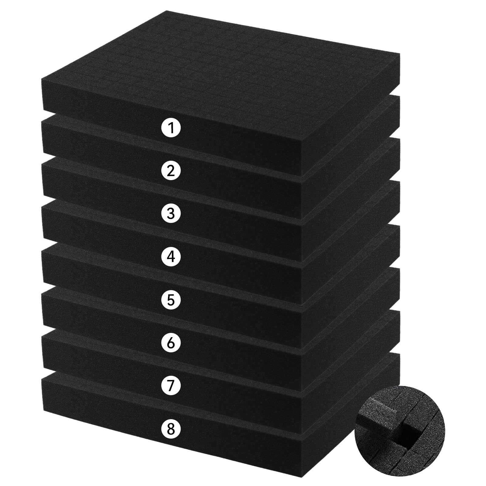 Part Foam Insert - Polyurethane Pluck Pre Cube Sheet Foam with Bottom Use for Boxes Cases Padding Camera, Tool Box，Board Game Box (8pcs, 16x12x2 in)