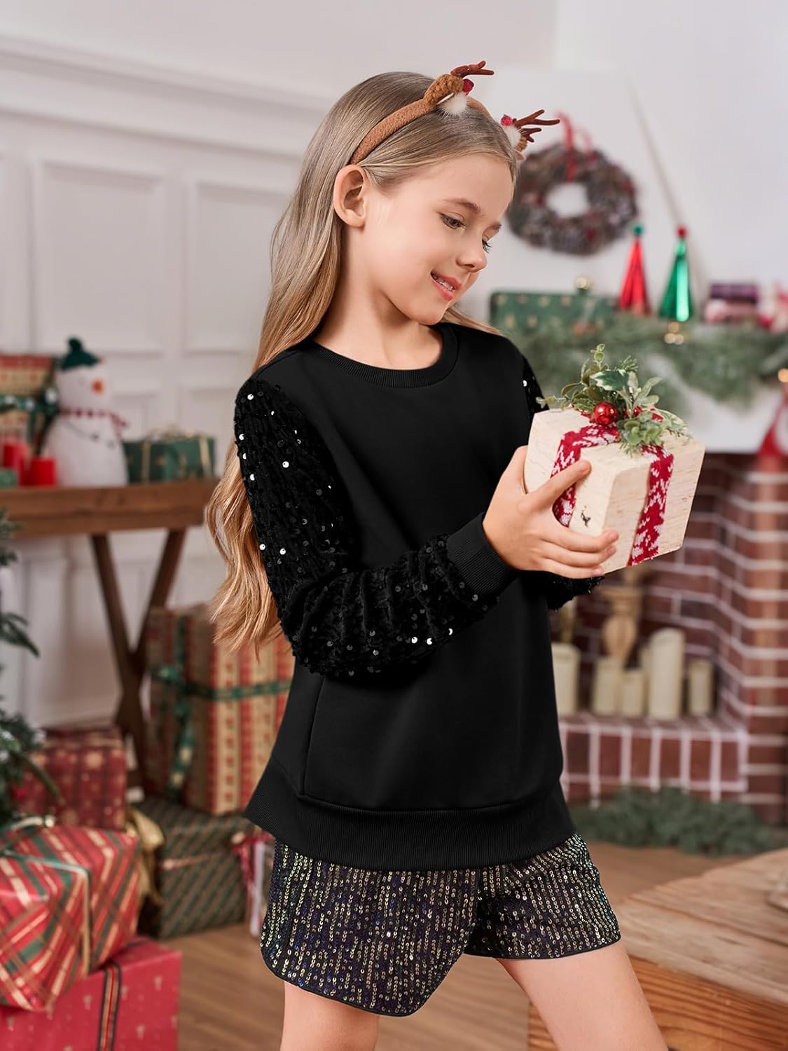 Haloumoning Girls Sequin Sweatshirt Kids Sparkle Long Sleeve Pullover Tops Fall Fashion Clothes 5-14 Years - Image 4