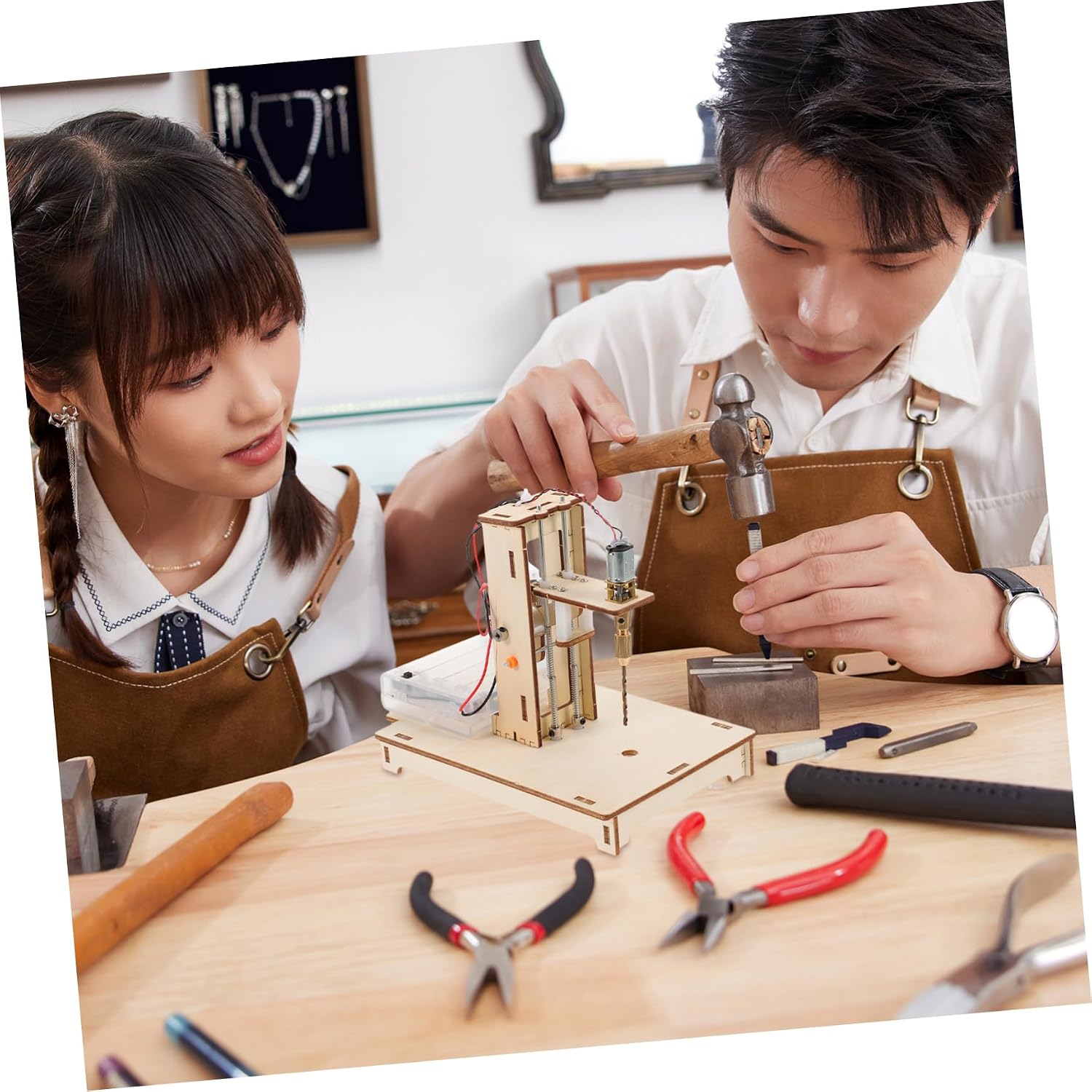 Woodworking Drill Press Mini Bench Drill Diy Science Project Kit for Boys and Girls